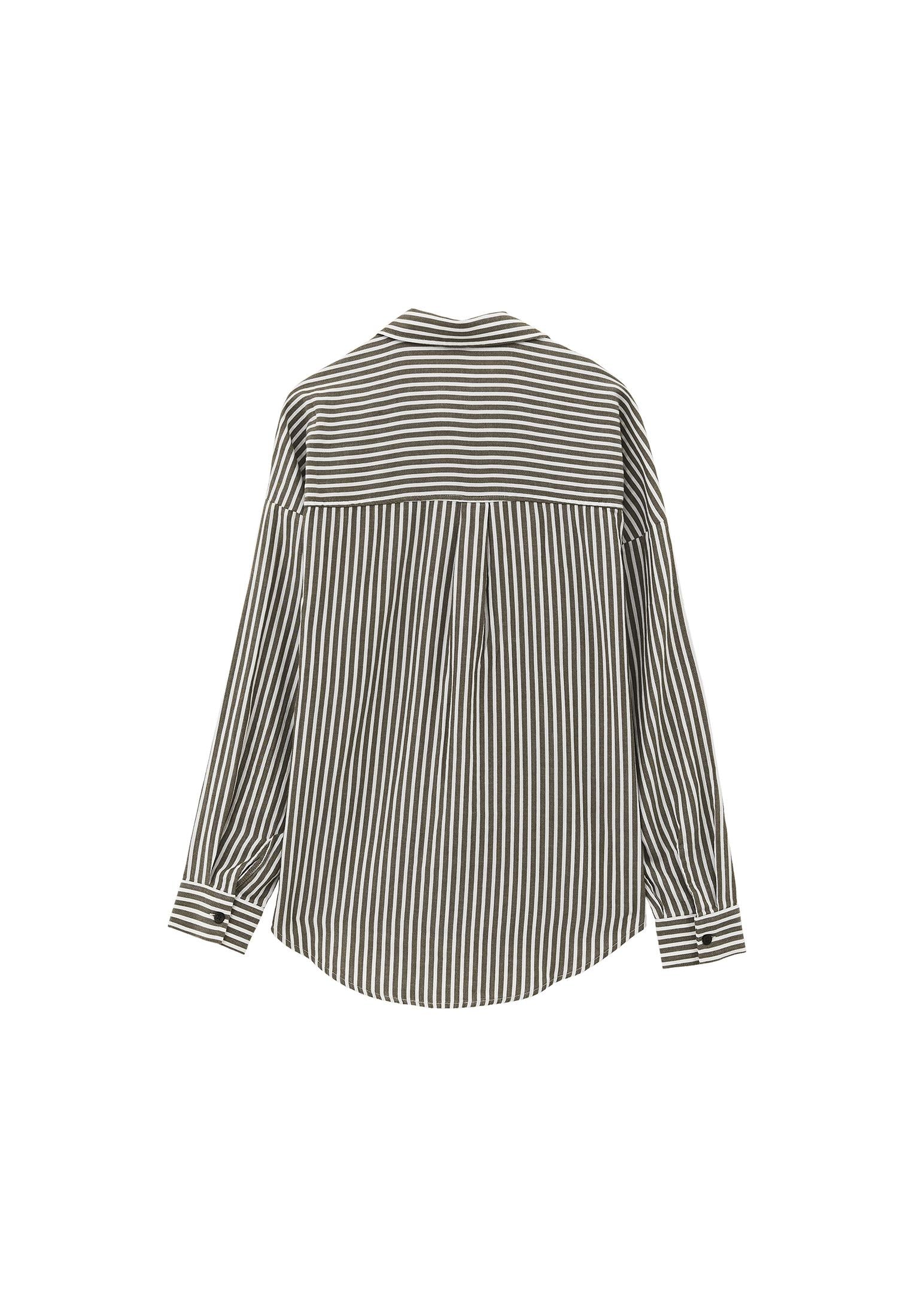 Oversize Pocketed Standard Shirt - OLIVE NIGHT STRIPE