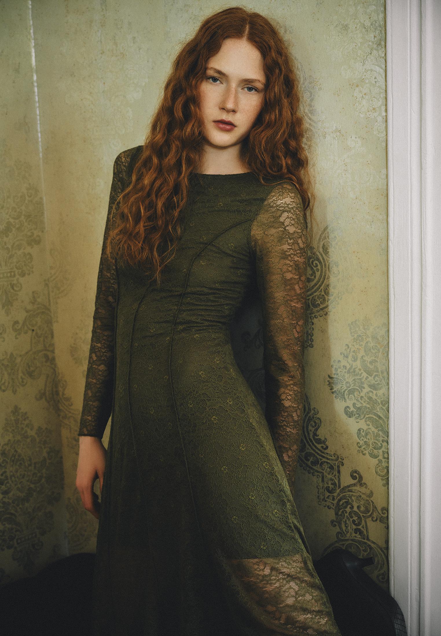 A-Line Long Crew Neck Cut-Out Detailed Dress - OLIVE NIGHT