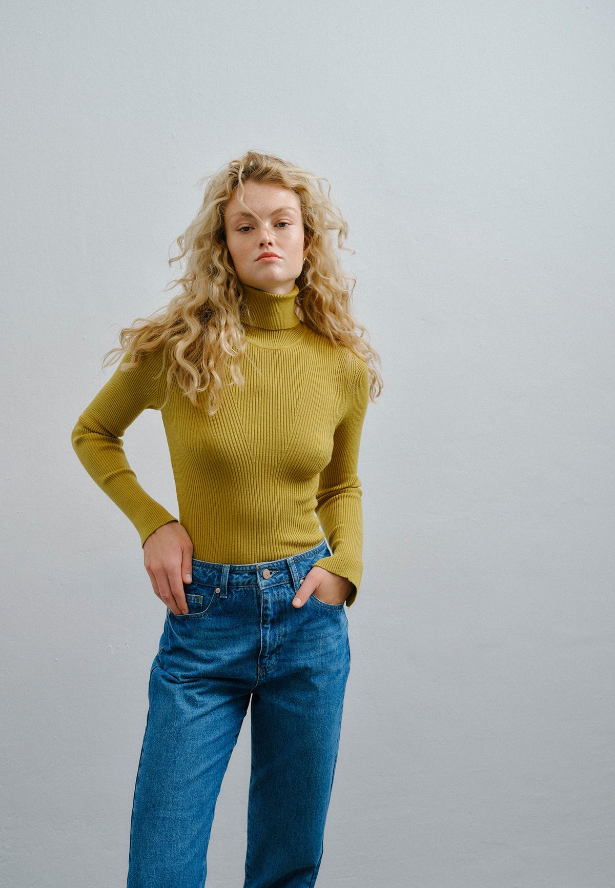 Ribbed Raglan Sleeve Turtleneck Sweater - OLIVE OIL