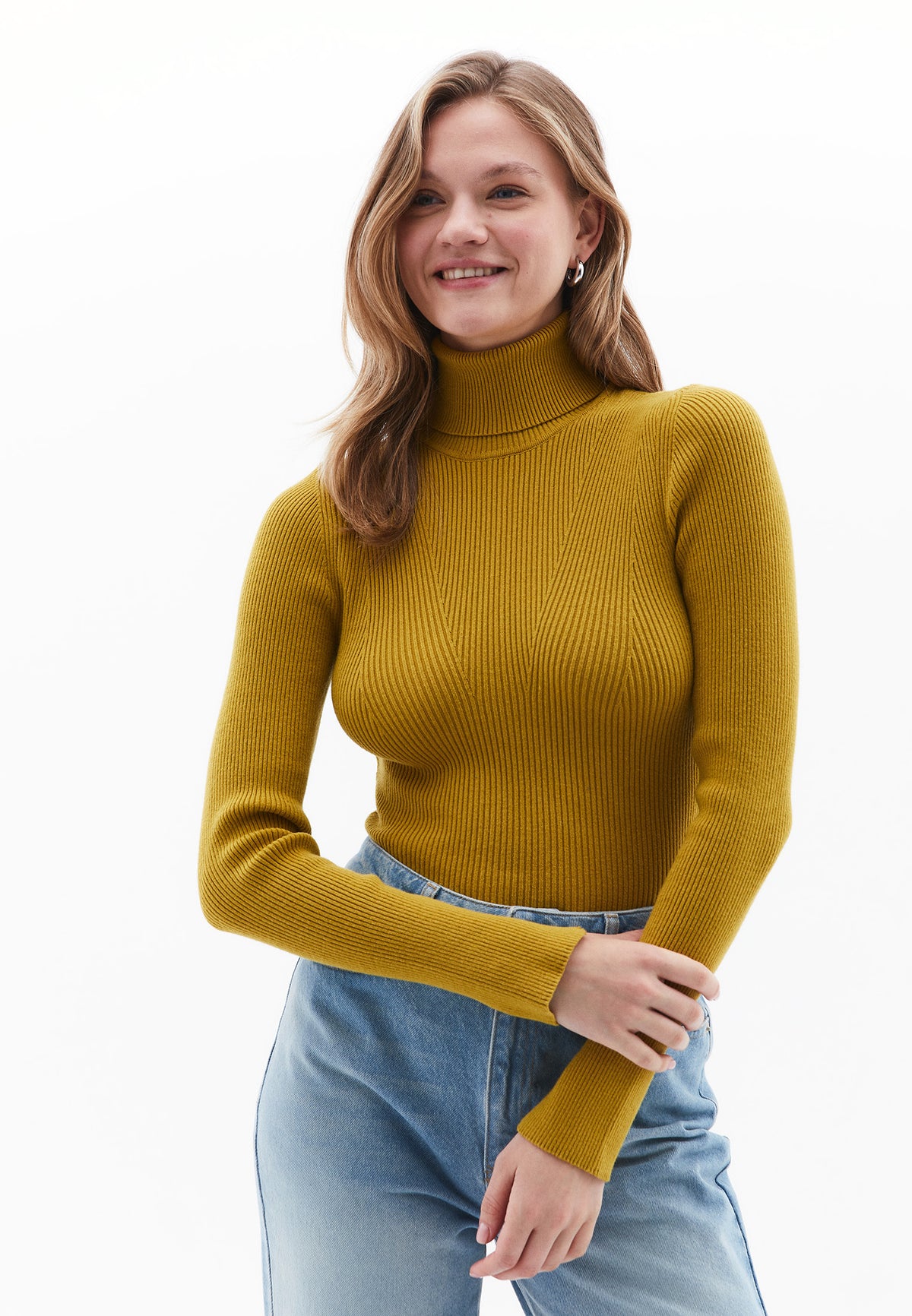 Ribbed Raglan Sleeve Turtleneck Sweater - OLIVE OIL