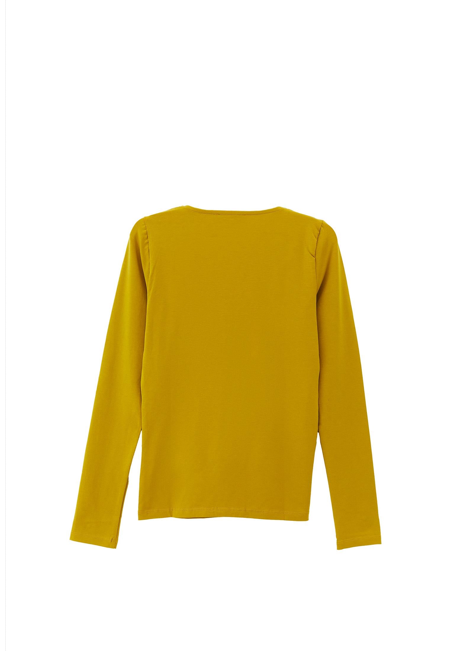 V Neck Long Sleeve T-Shirt - OLIVE OIL