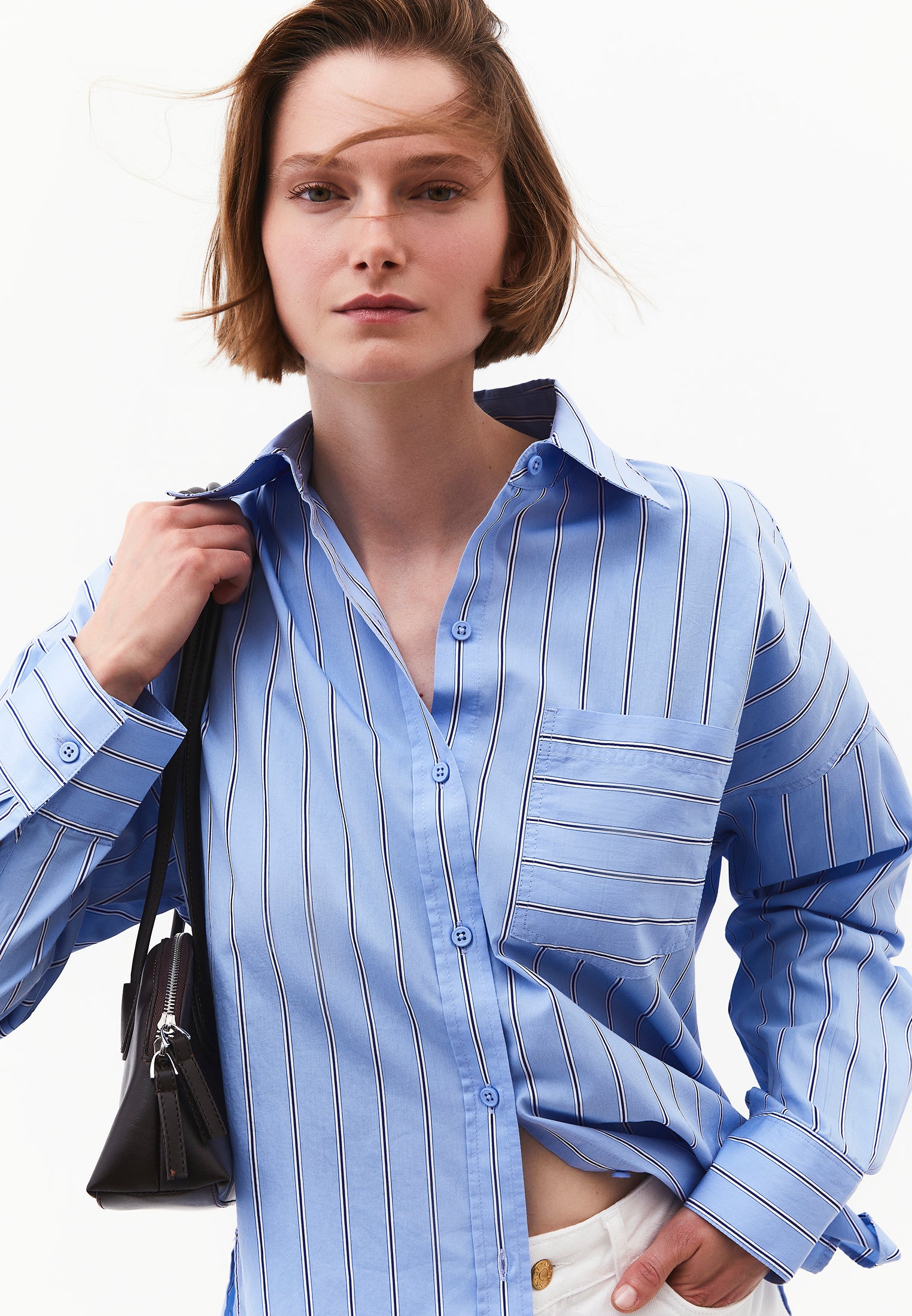 Shirt Collar Oversize Long Sleeve Pocket Detailed Standard Shirt - OPEN AIR STRIPE