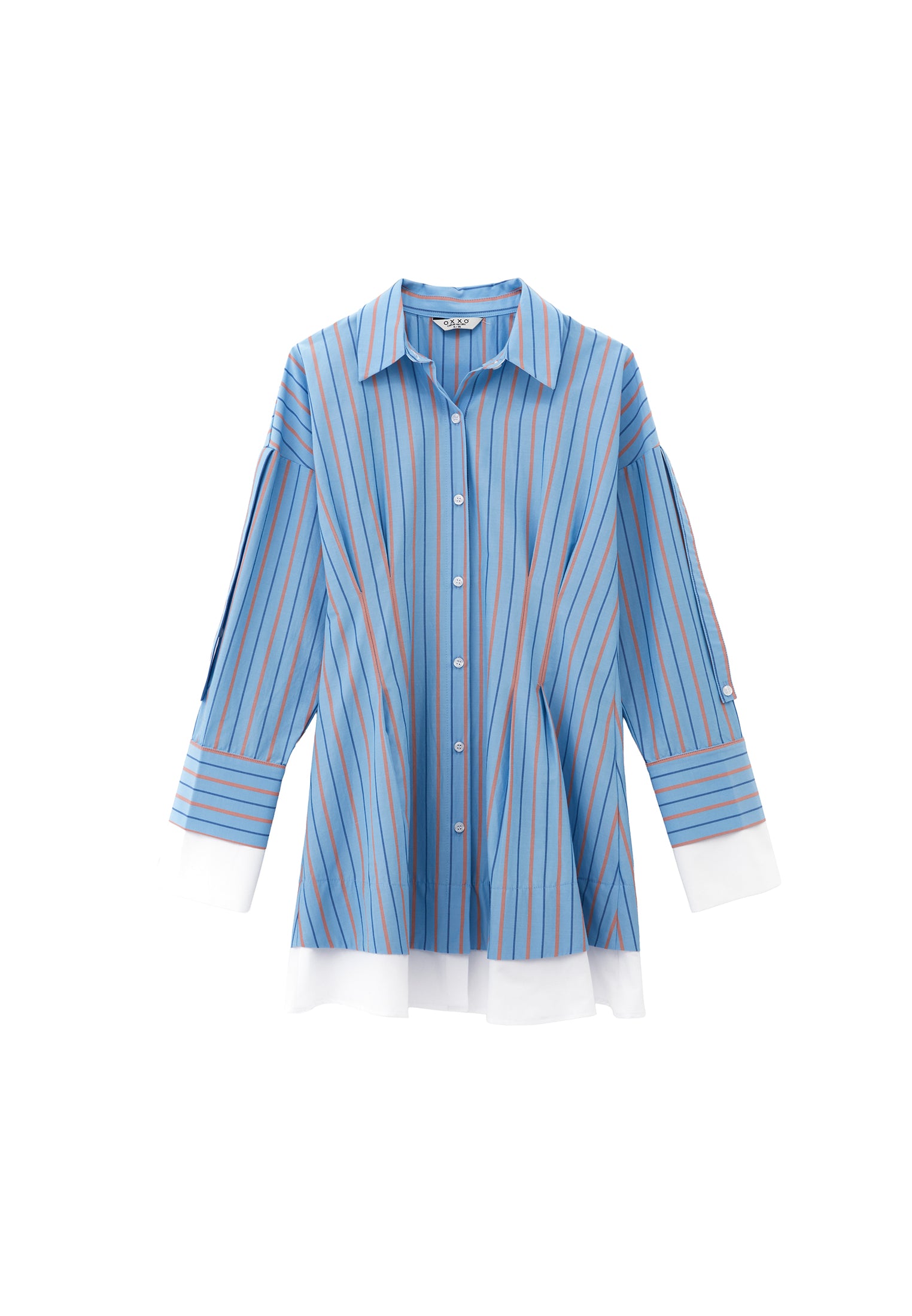 Shirt Collar Short Dress - BLUE/ORANGE STRIPED