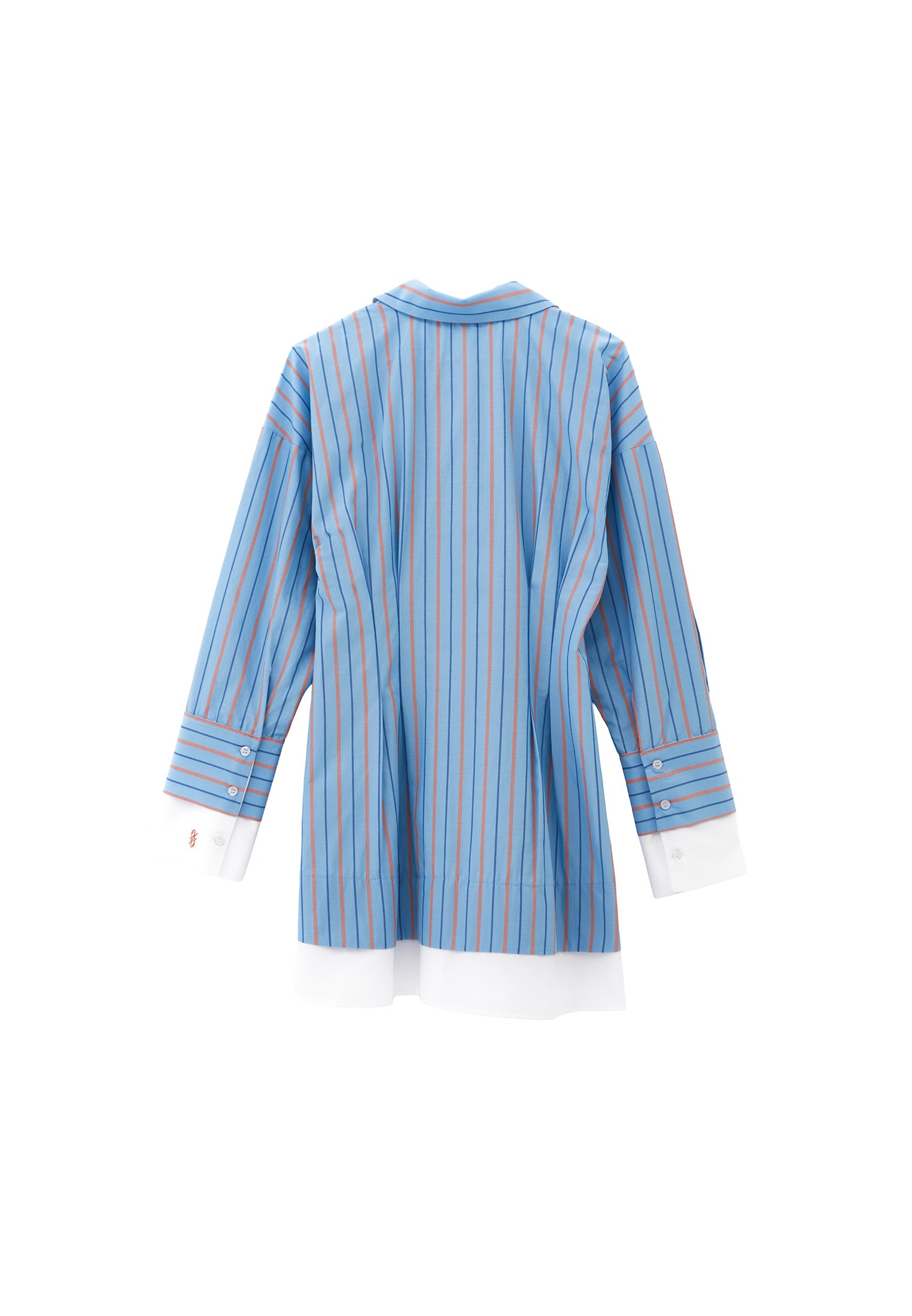 Shirt Collar Short Dress - BLUE/ORANGE STRIPED