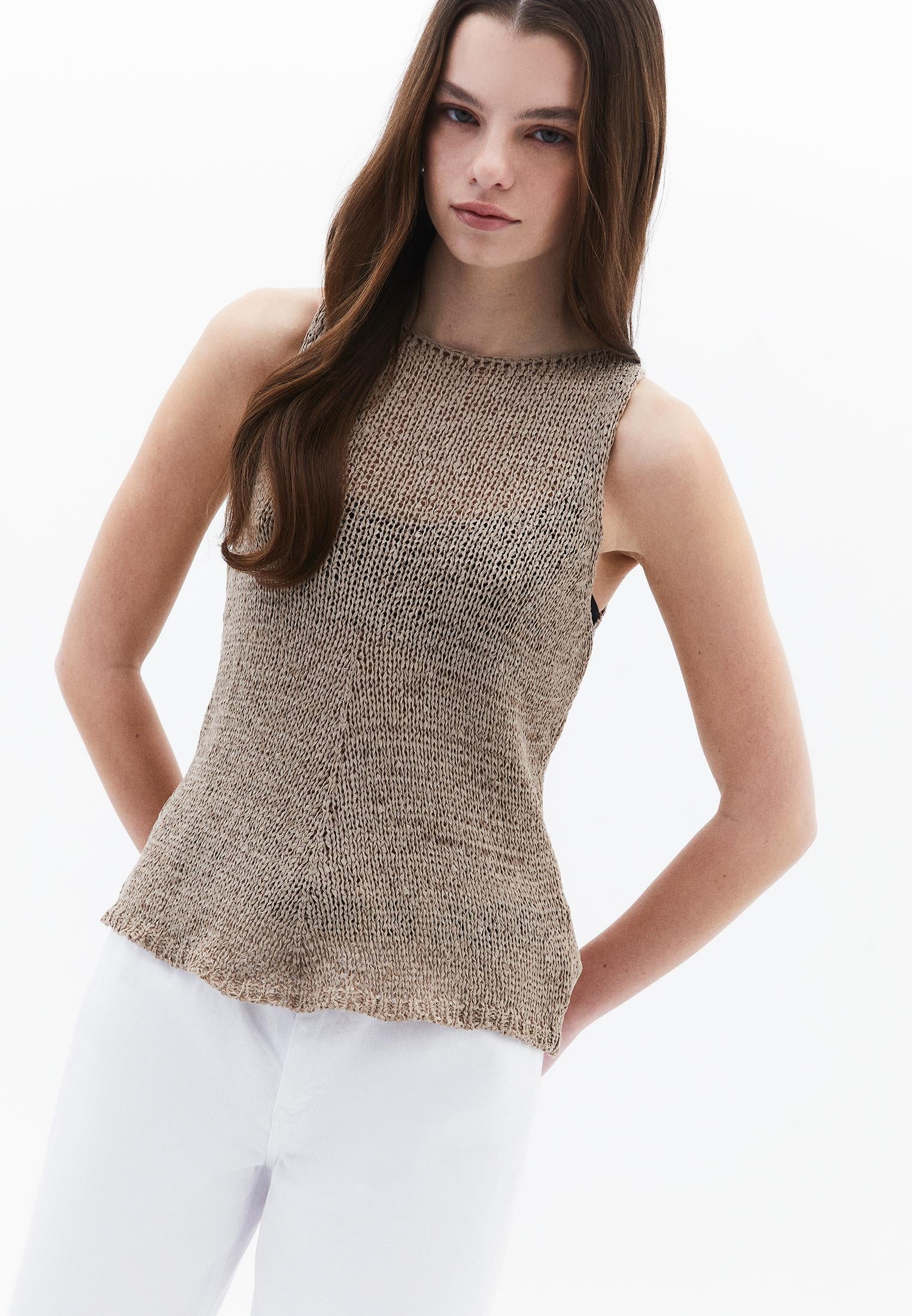 Knitted Vest Boat Neck - OXFORD TAN