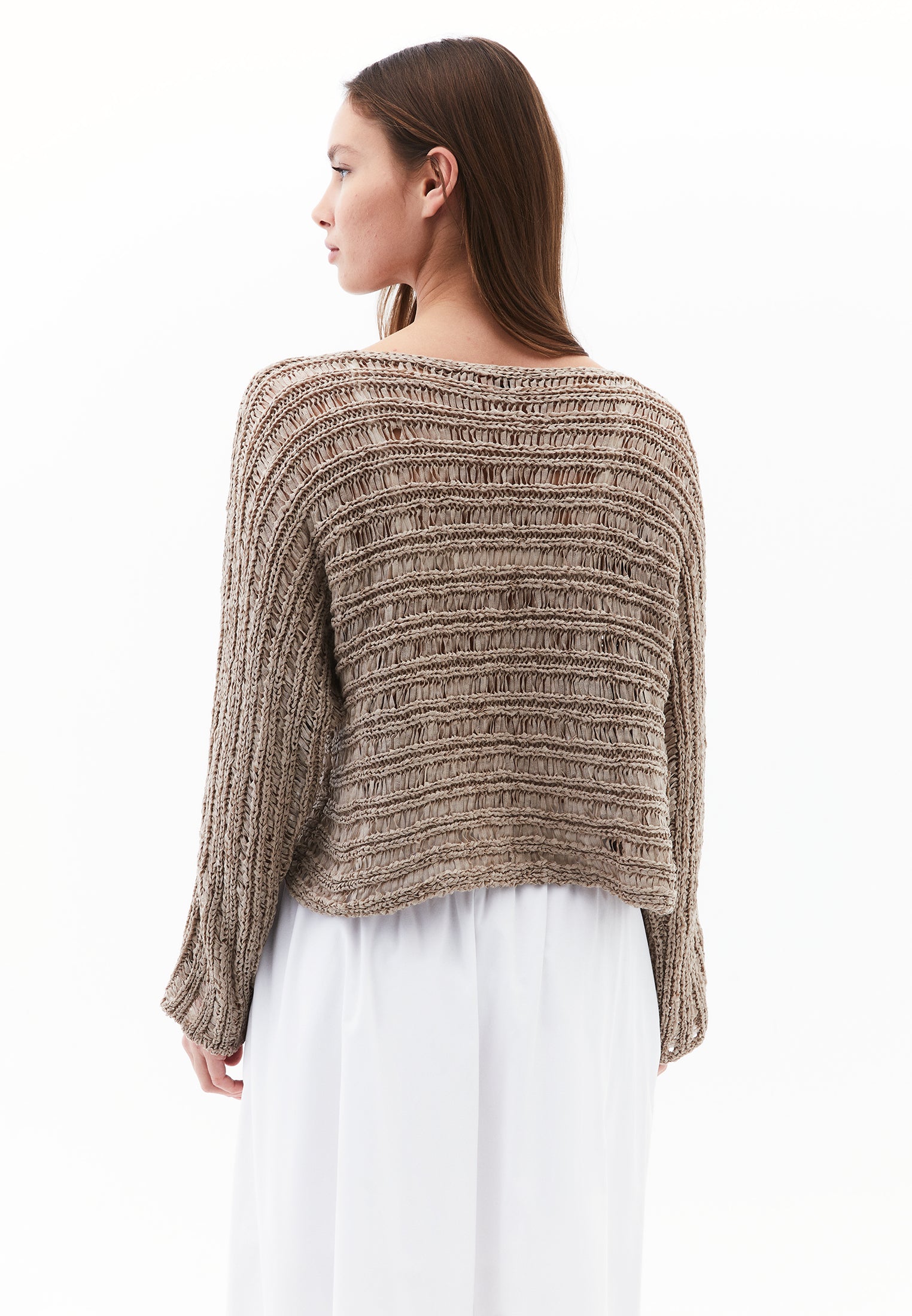 Ajour Standard Boat Neck Knit Sweater - OXFORD TAN