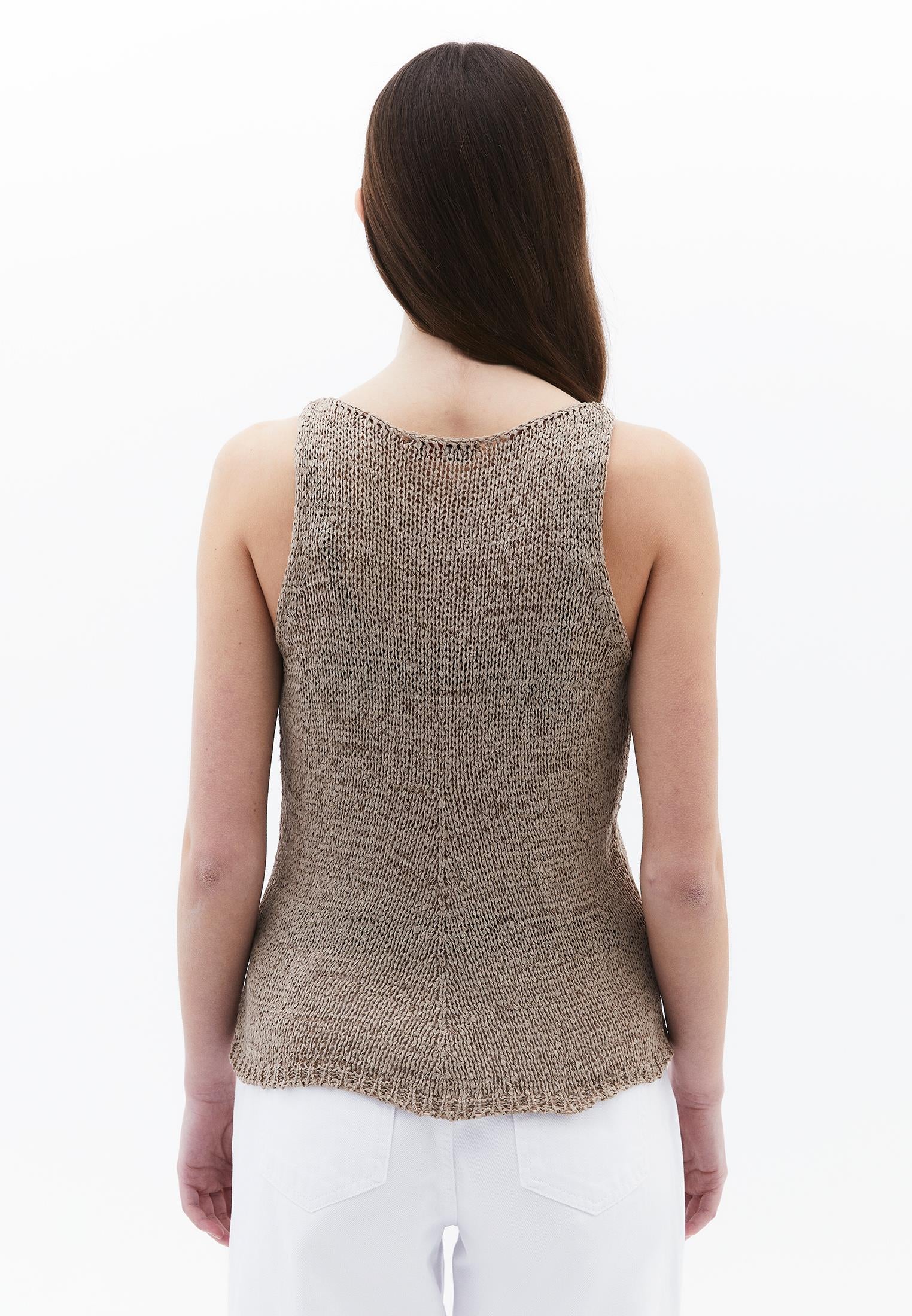 Knitted Vest Boat Neck - OXFORD TAN