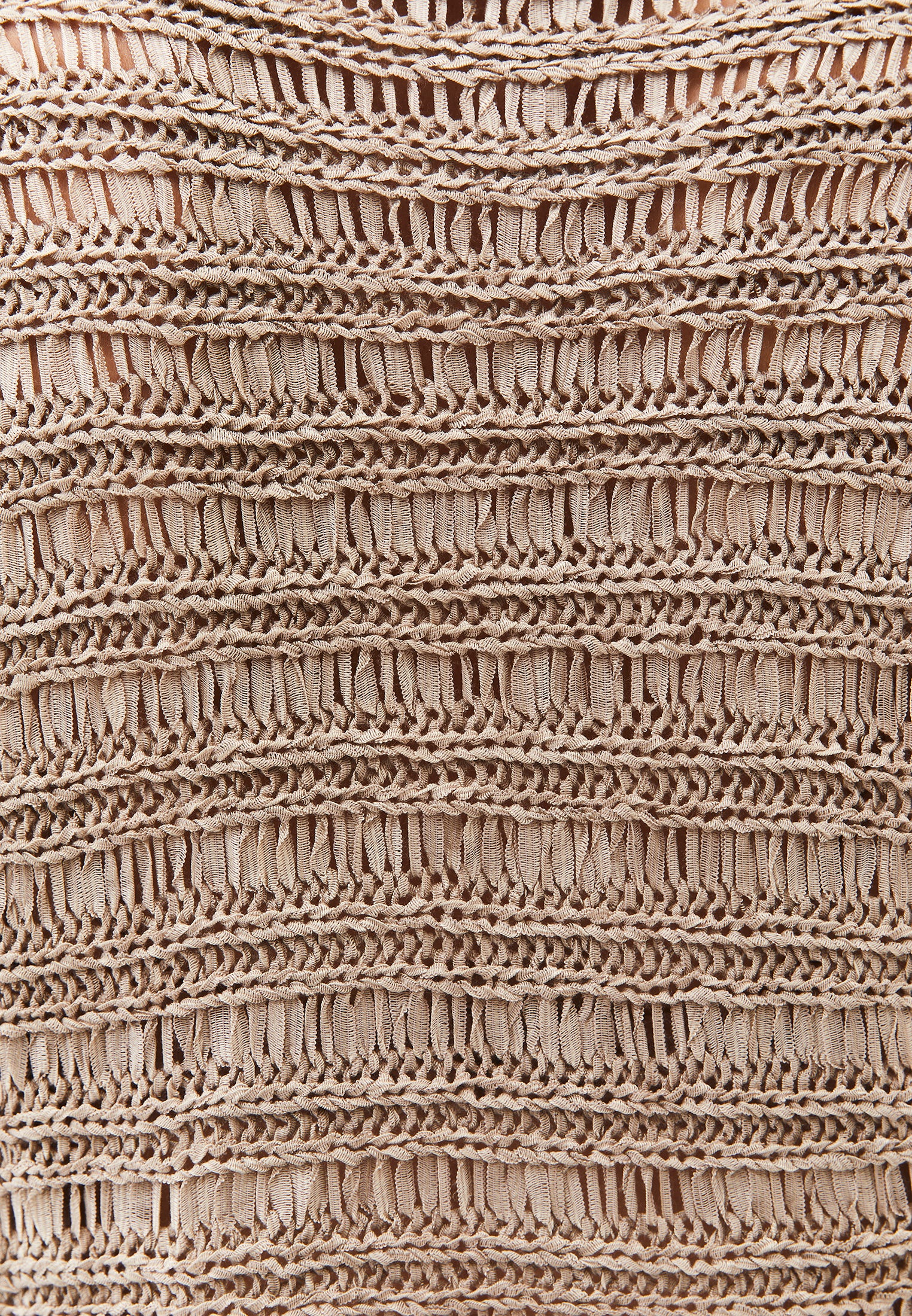 Openwork Boat Neck Long Sleeve Knit Sweater - OXFORD TAN