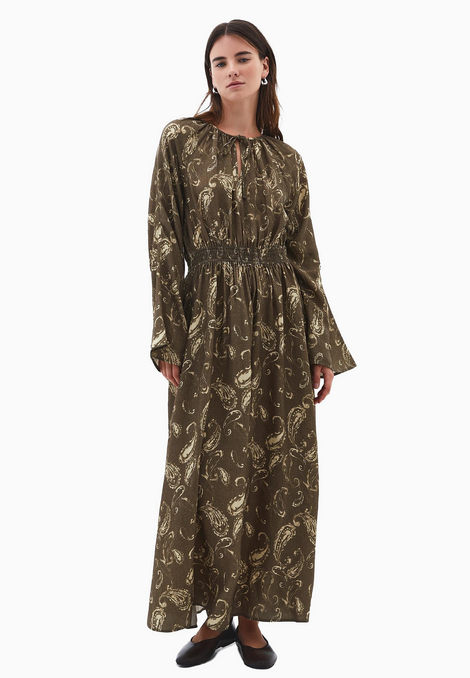 Tie Printed Long Dress - PAISLEY COMB