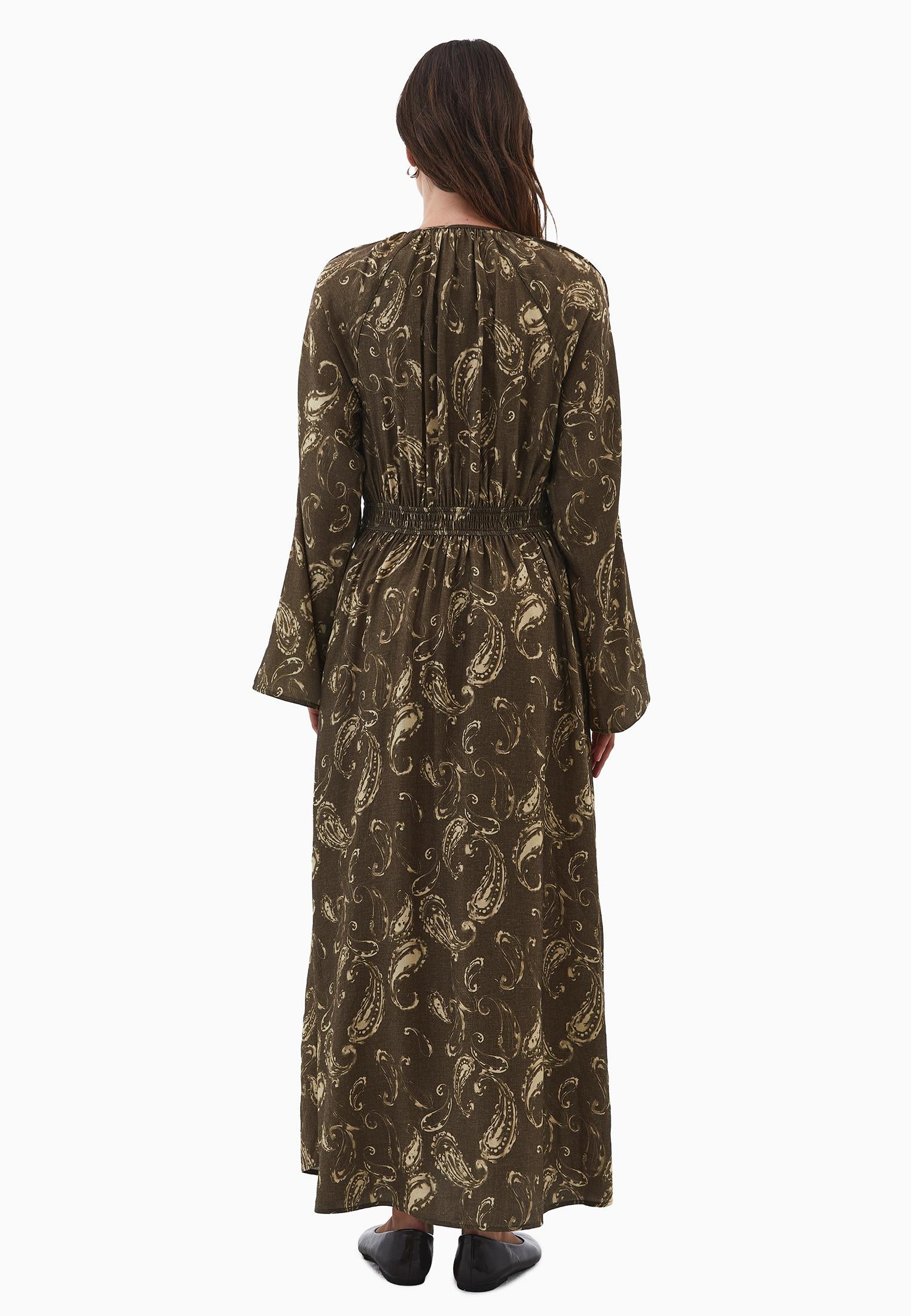 Tie Printed Long Dress - PAISLEY COMB