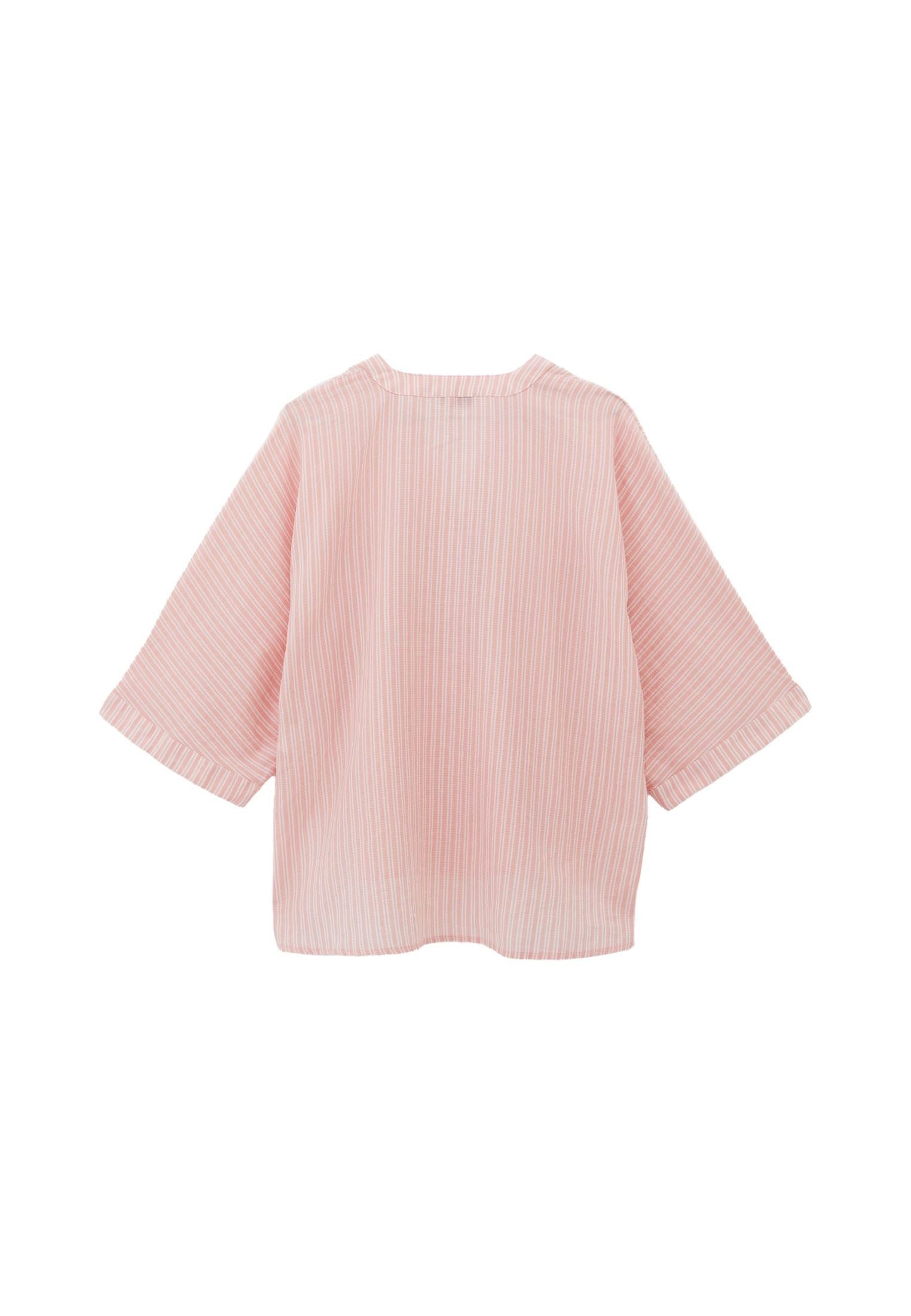 Oversize Shirt With Pocket Detail And Mandarin Collar - PEACH AMBER STRIPED