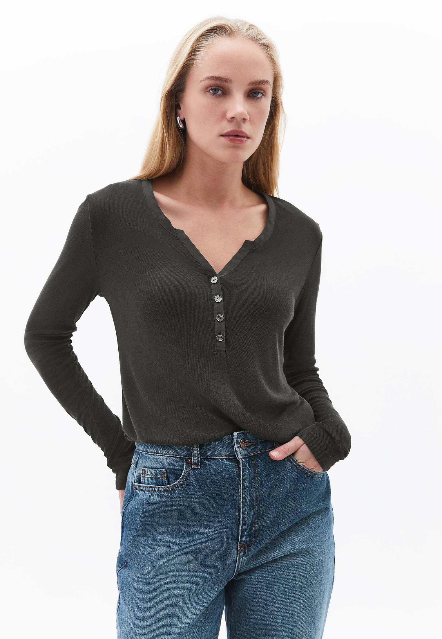 Polo Collar Buttoned T-Shirt - PEAT