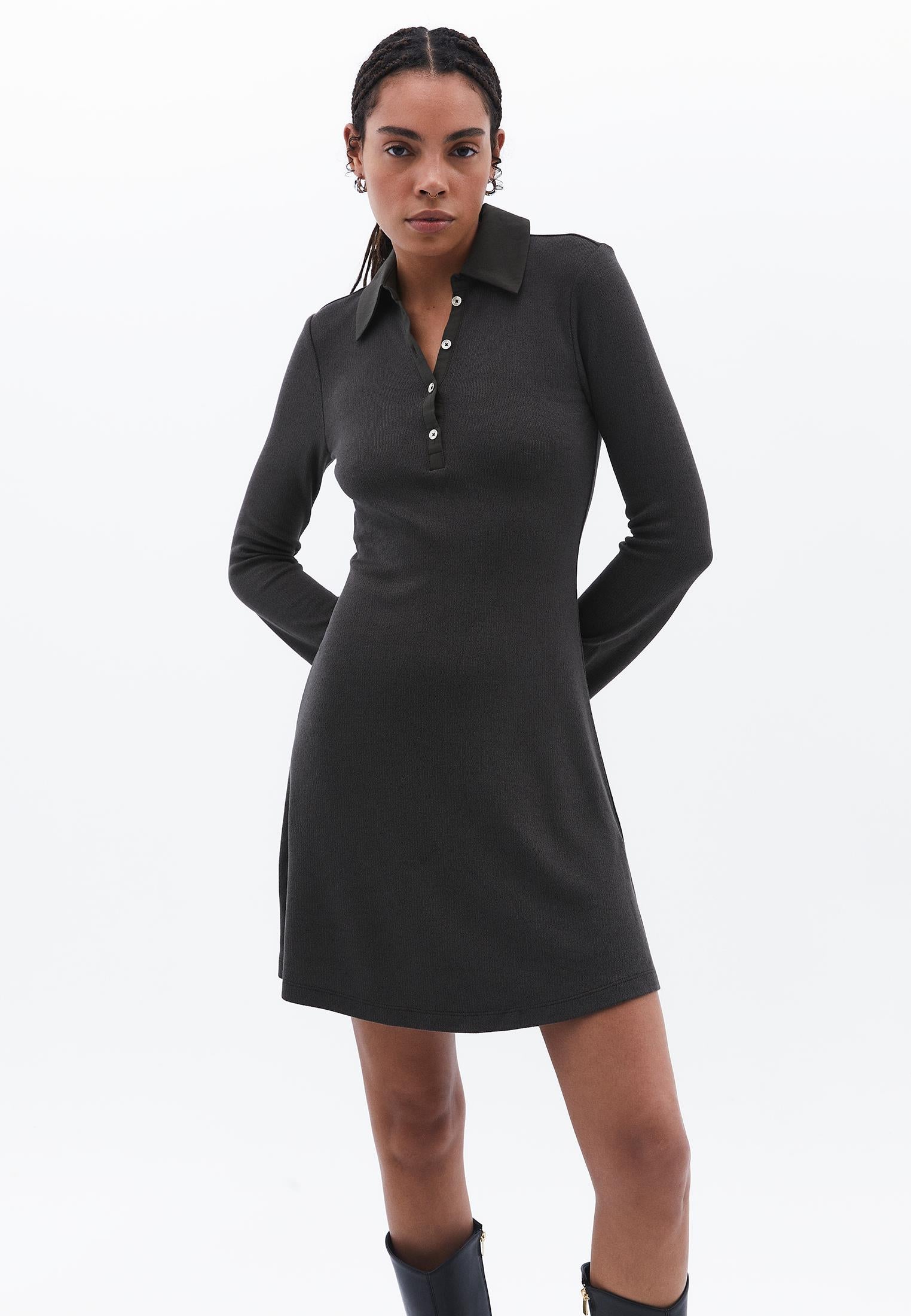 Polo Neck Long Sleeve Short Dress - PEAT