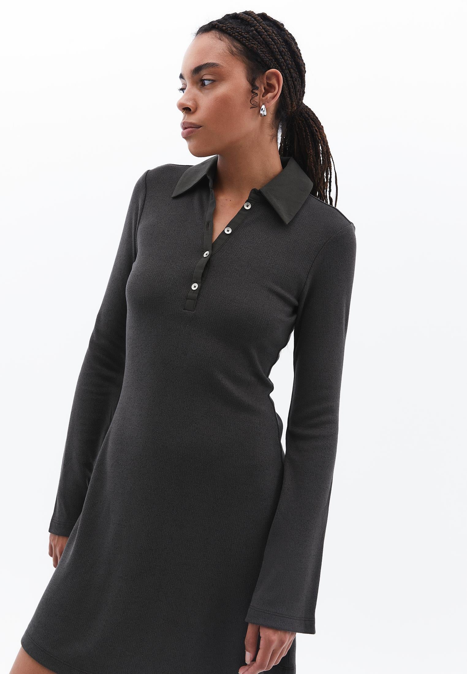Polo Neck Long Sleeve Short Dress - PEAT