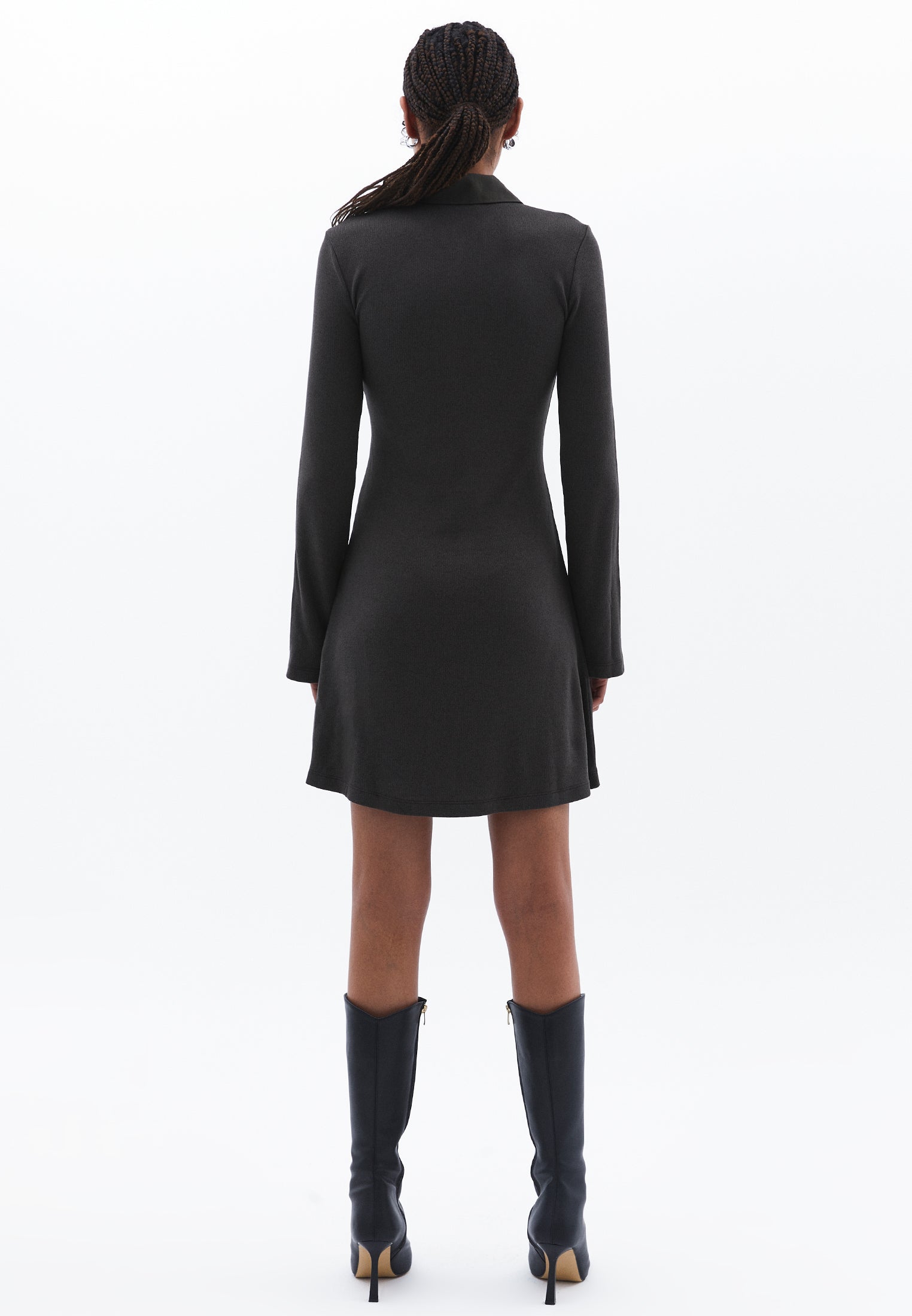 Polo Neck Long Sleeve Short Dress - PEAT