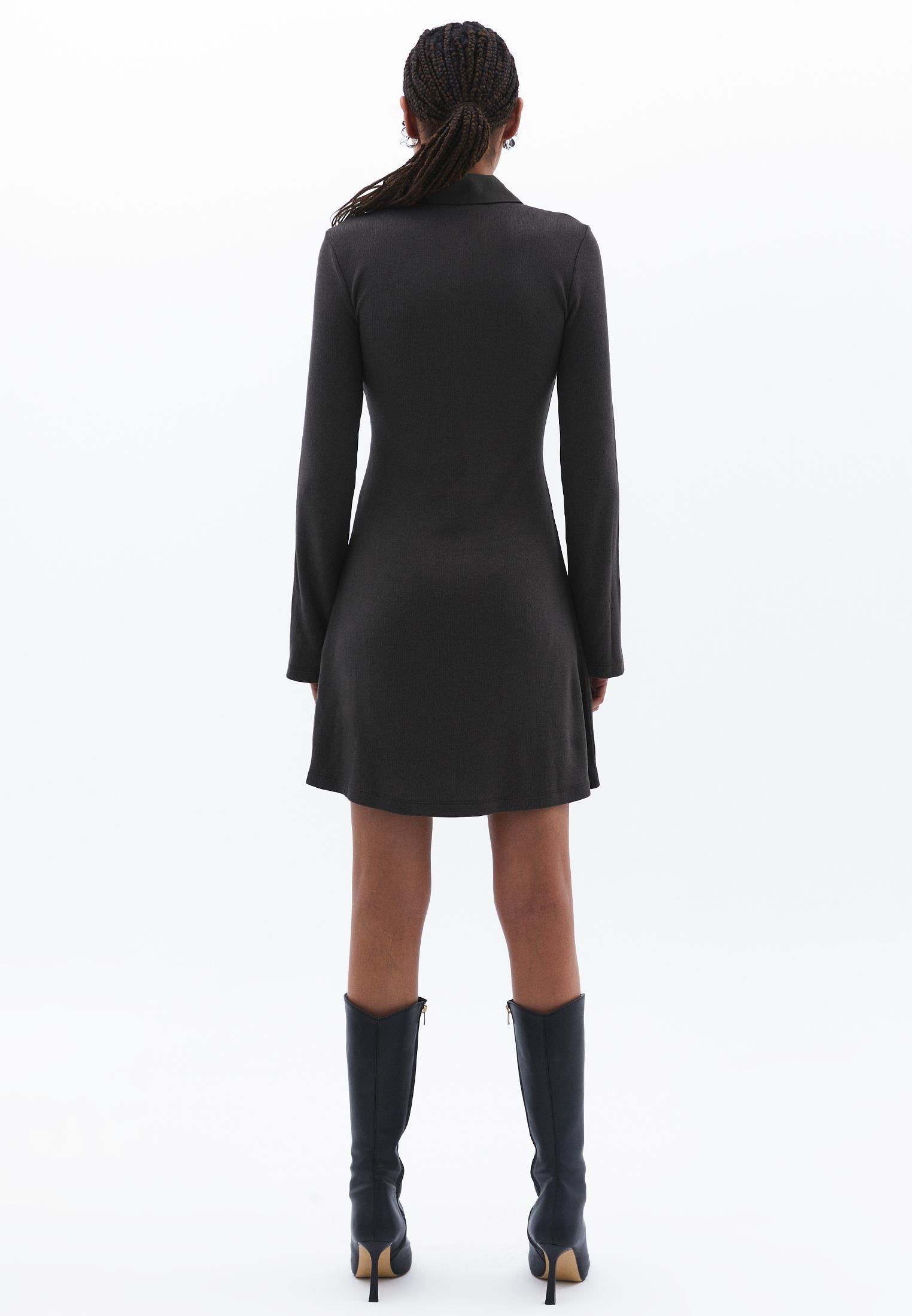 Polo Neck Long Sleeve Short Dress - PEAT