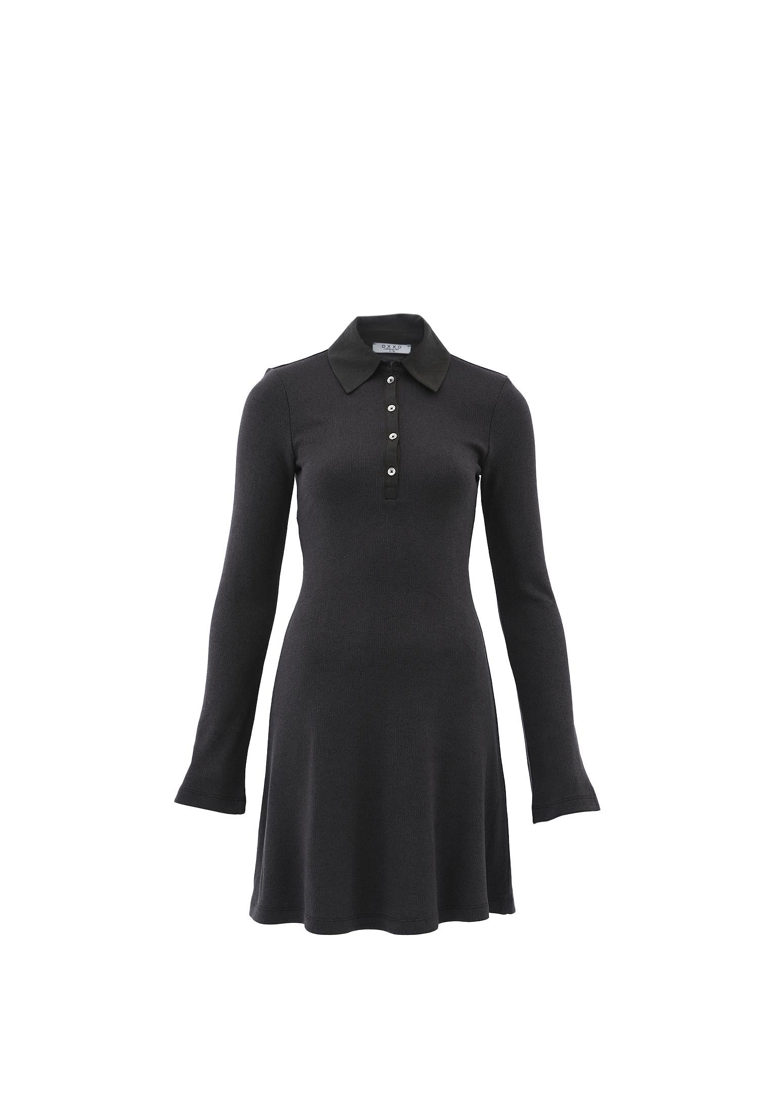 Polo Neck Long Sleeve Short Dress - PEAT