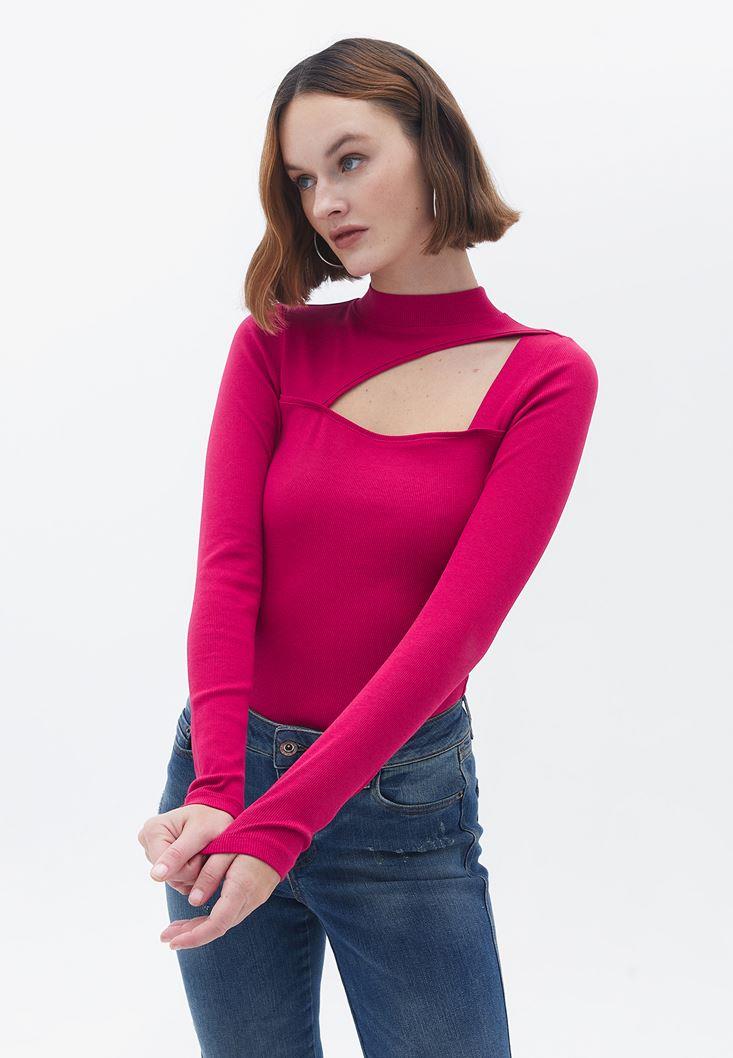 High Neck Long Sleeve Bodycon T-Shirt - PERSIAN RED