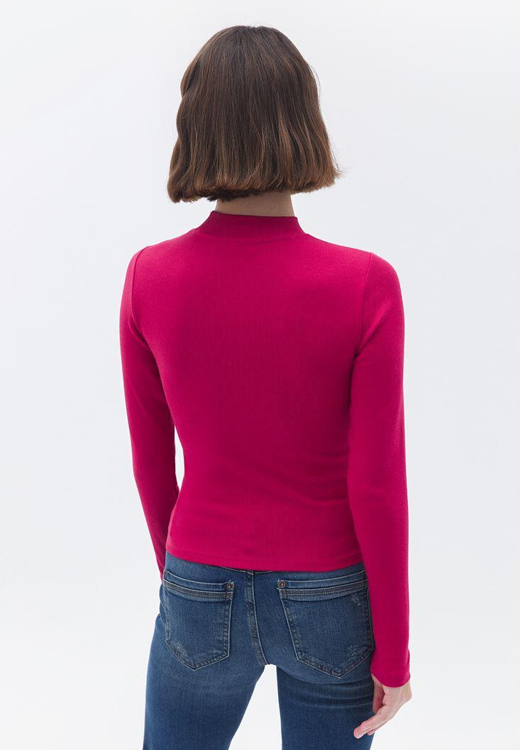 High Neck Long Sleeve Bodycon T-Shirt - PERSIAN RED
