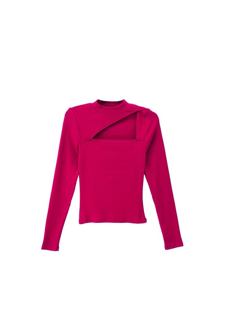 High Neck Long Sleeve Bodycon T-Shirt - PERSIAN RED