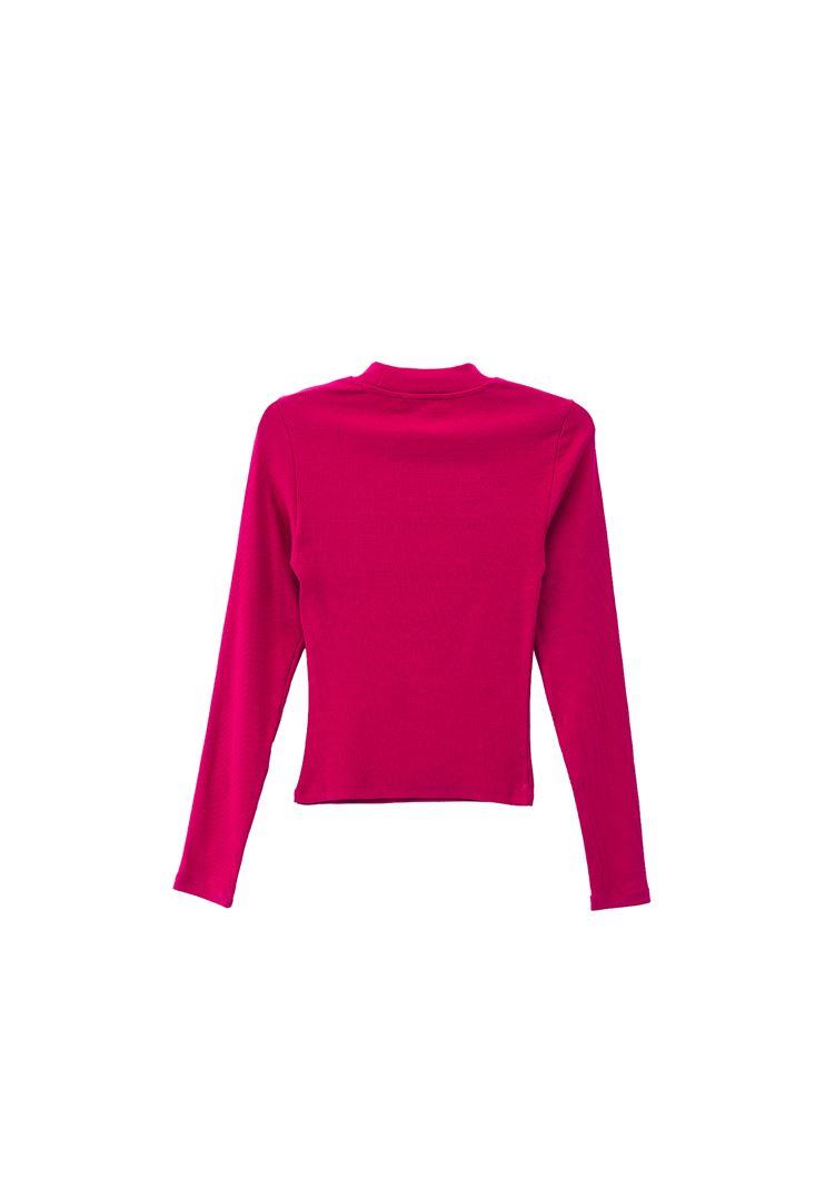 High Neck Long Sleeve Bodycon T-Shirt - PERSIAN RED