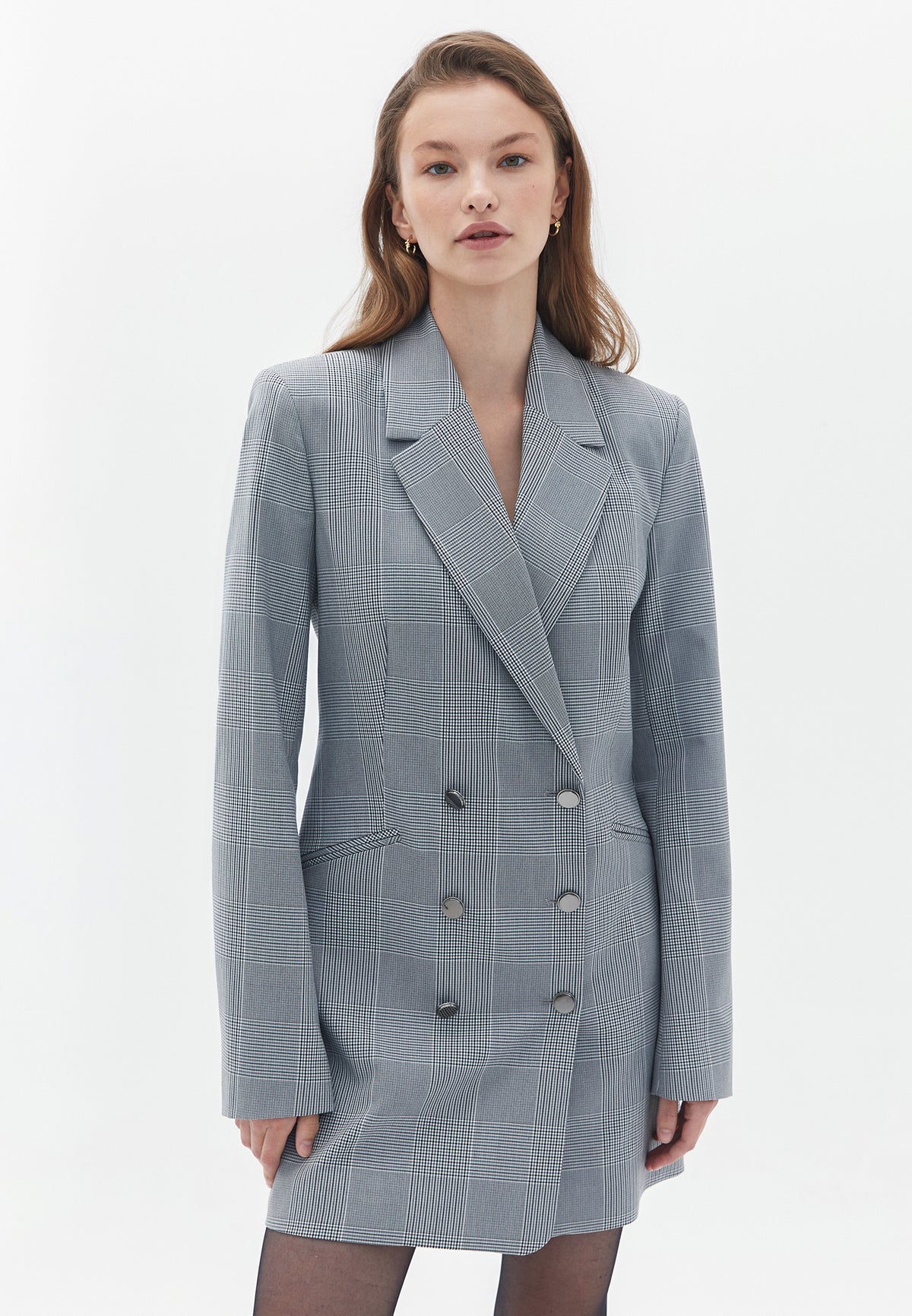 Short Jacket With Button Details - PEWTER CHECK
