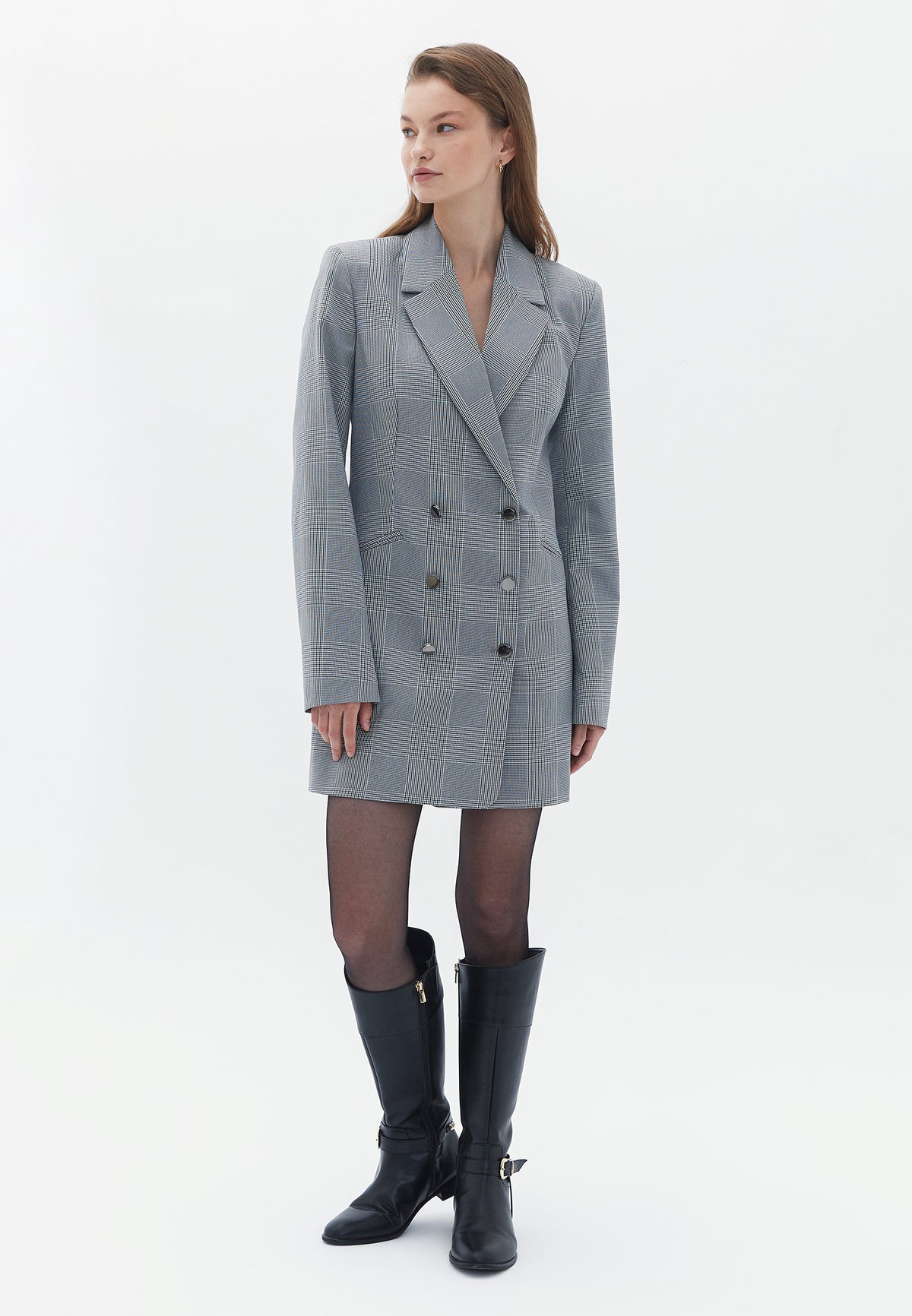 Short Jacket With Button Details - PEWTER CHECK
