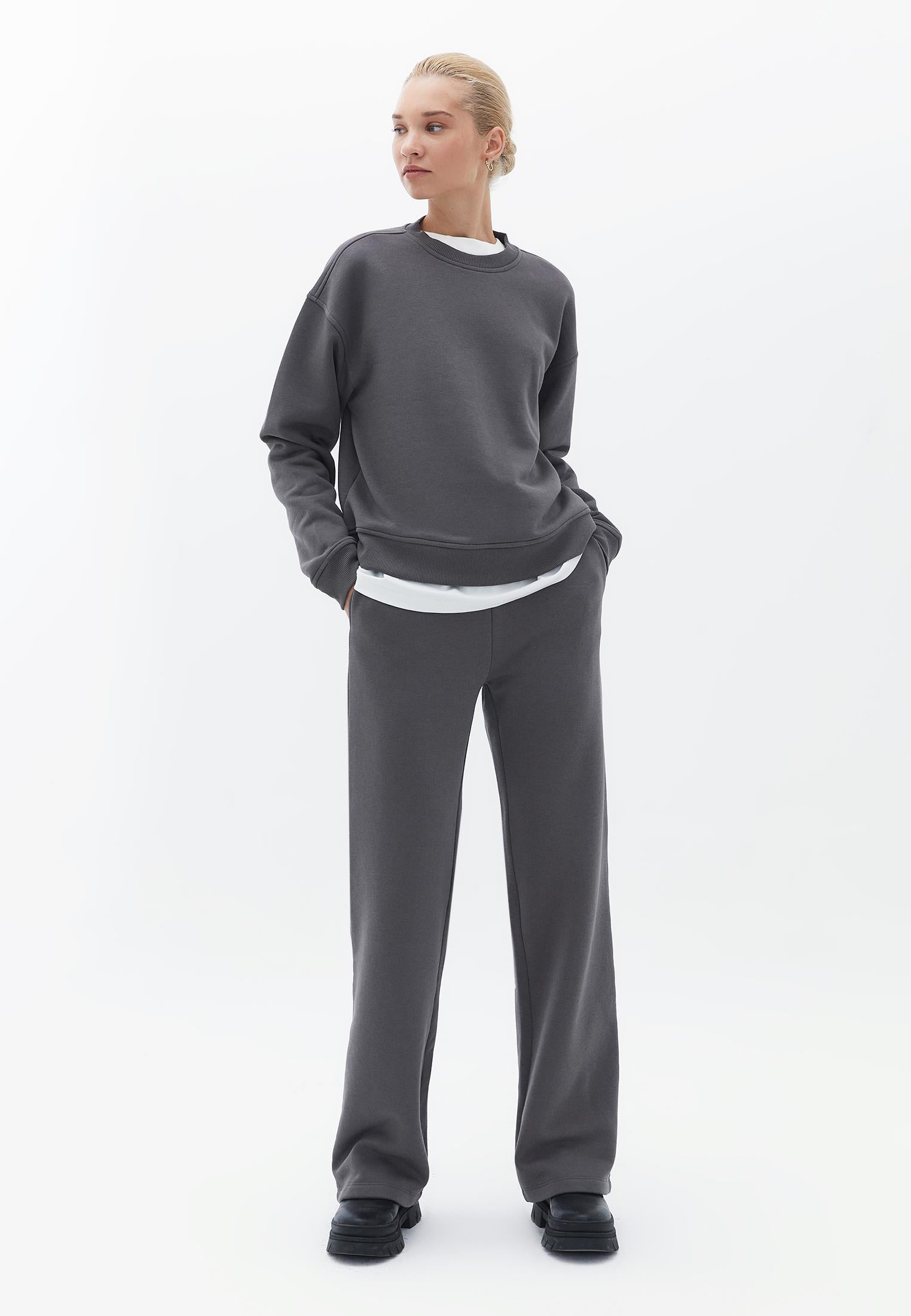High Waist Elasticated Straight Pants - PEWTER