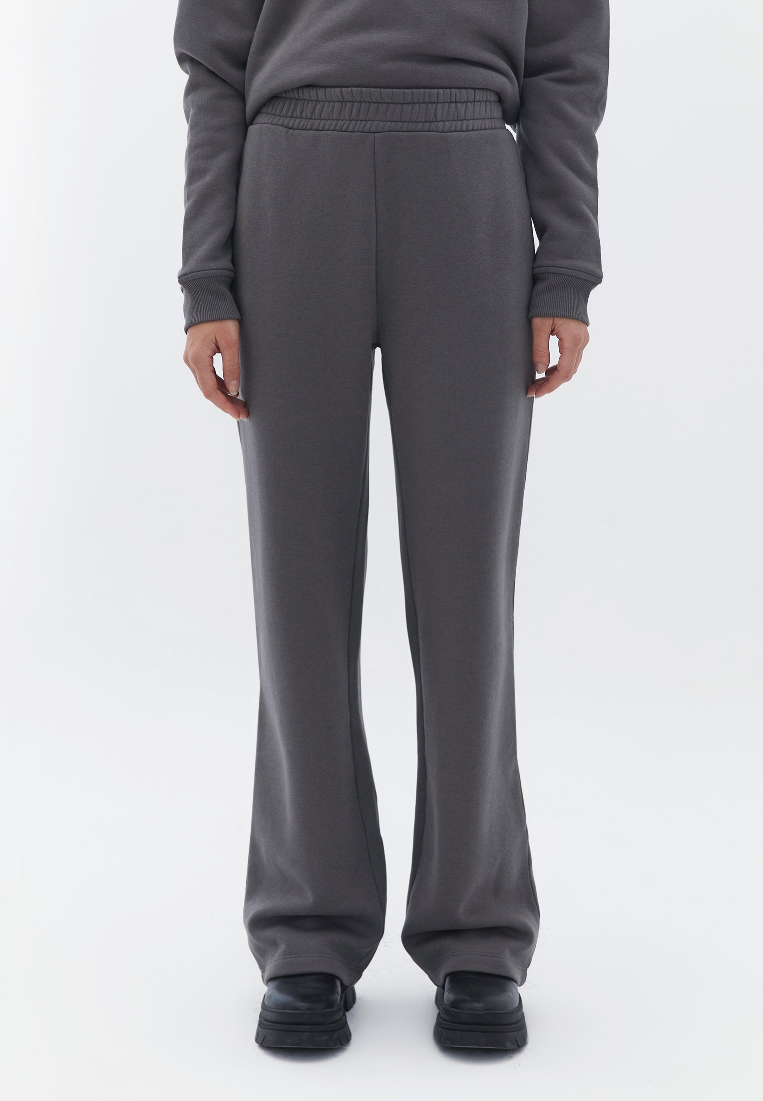 High Waist Elasticated Straight Pants - PEWTER