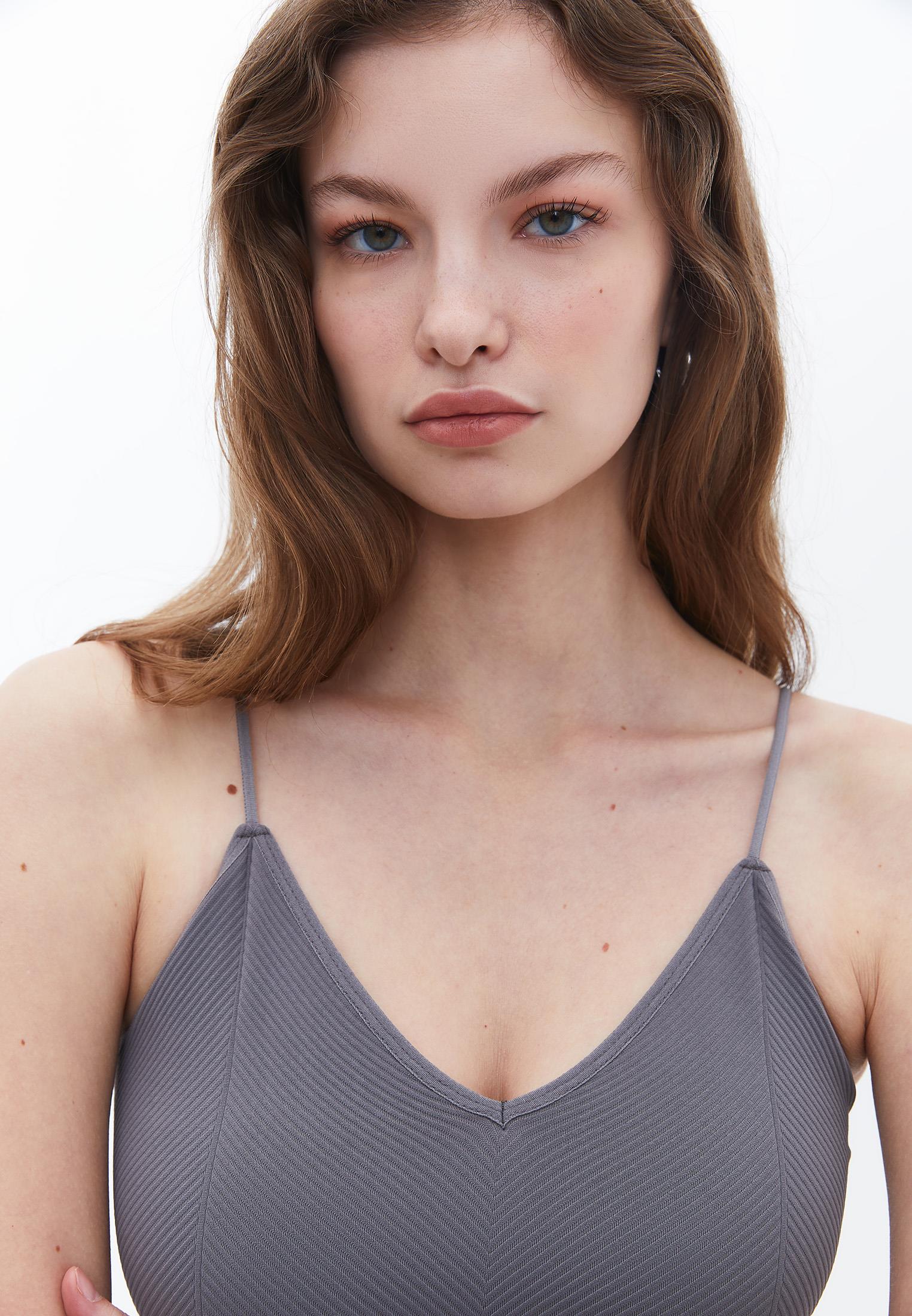 Jacquard Patterned V Neck Tank Top - PEWTER