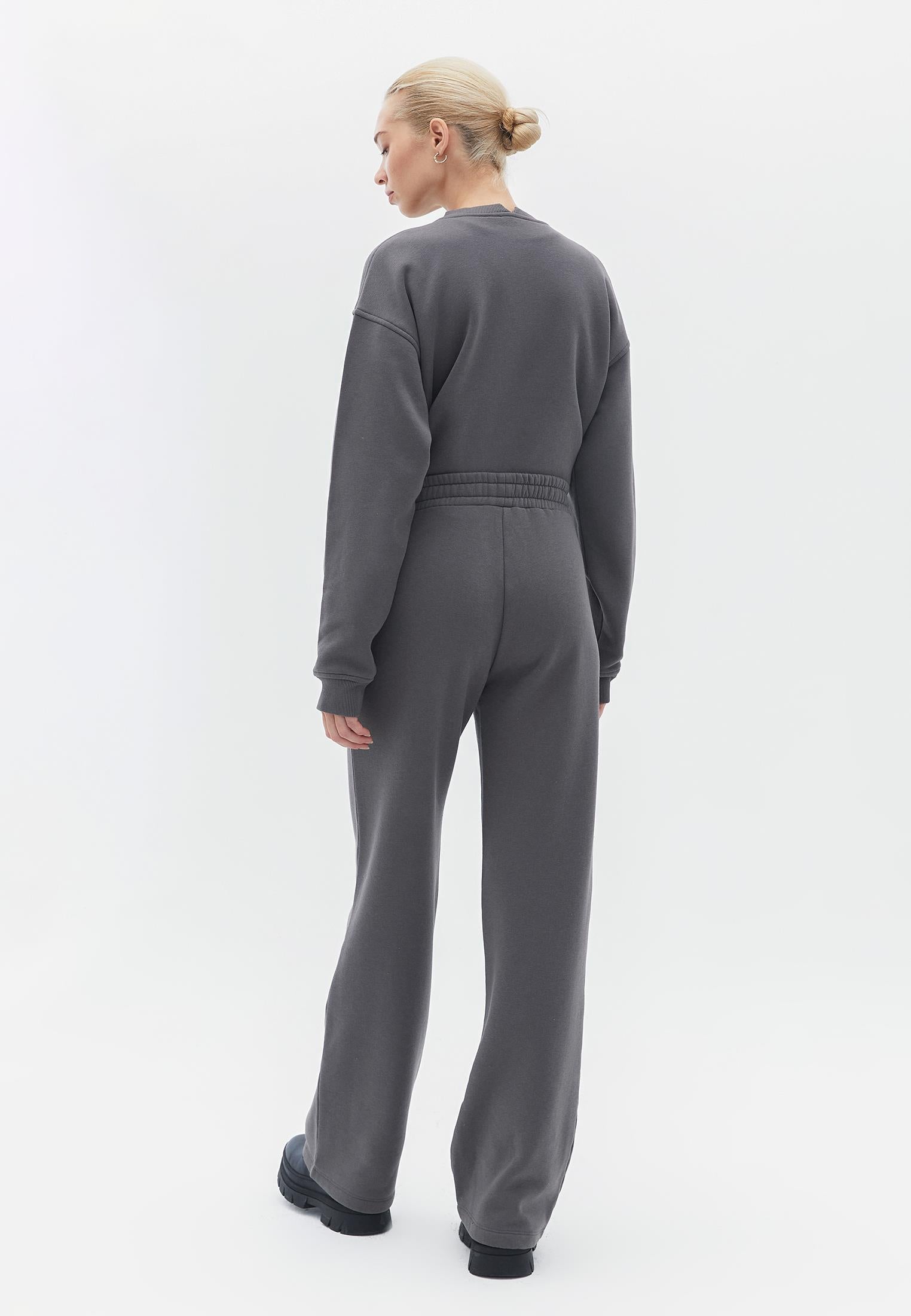 High Waist Elasticated Straight Pants - PEWTER