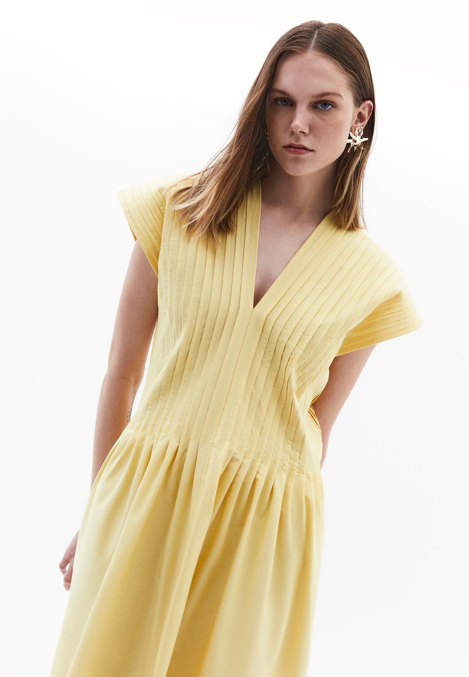 Flared V-Neck Long Dress - PINEAPPLE SLICE