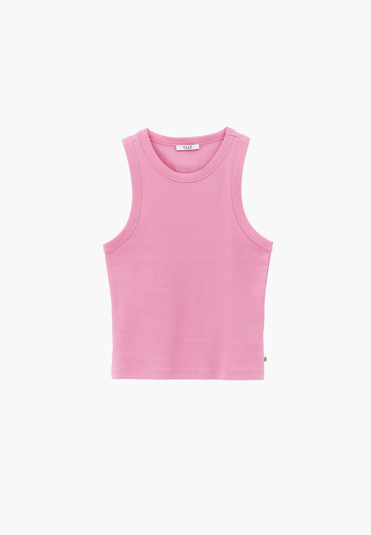 Crew Neck Bodycon Tank Top - PINK CARNATION