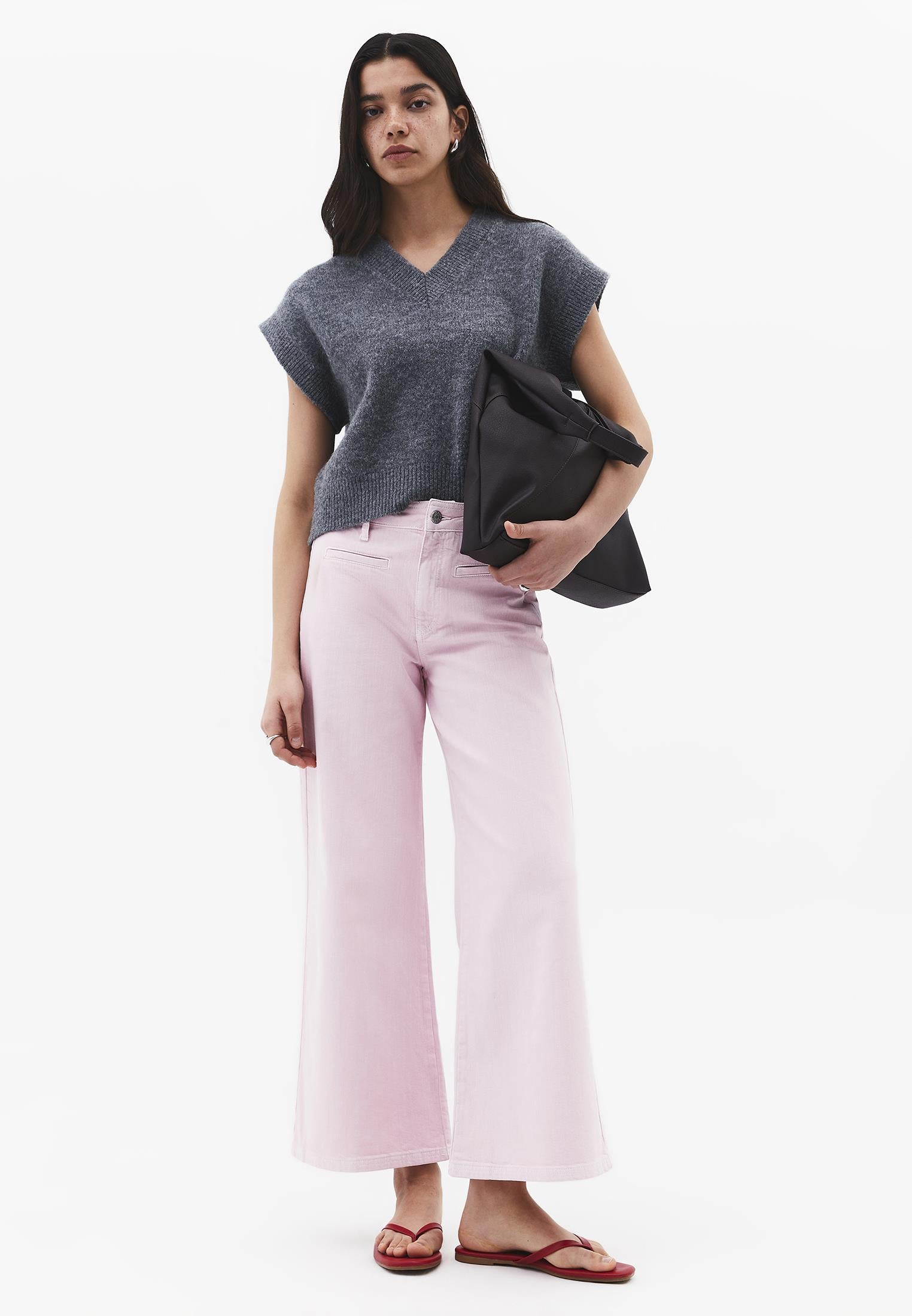 Ultra High Waist Wide Leg Cut Pocket Detailed Cropped Pants - PINK NECTAR