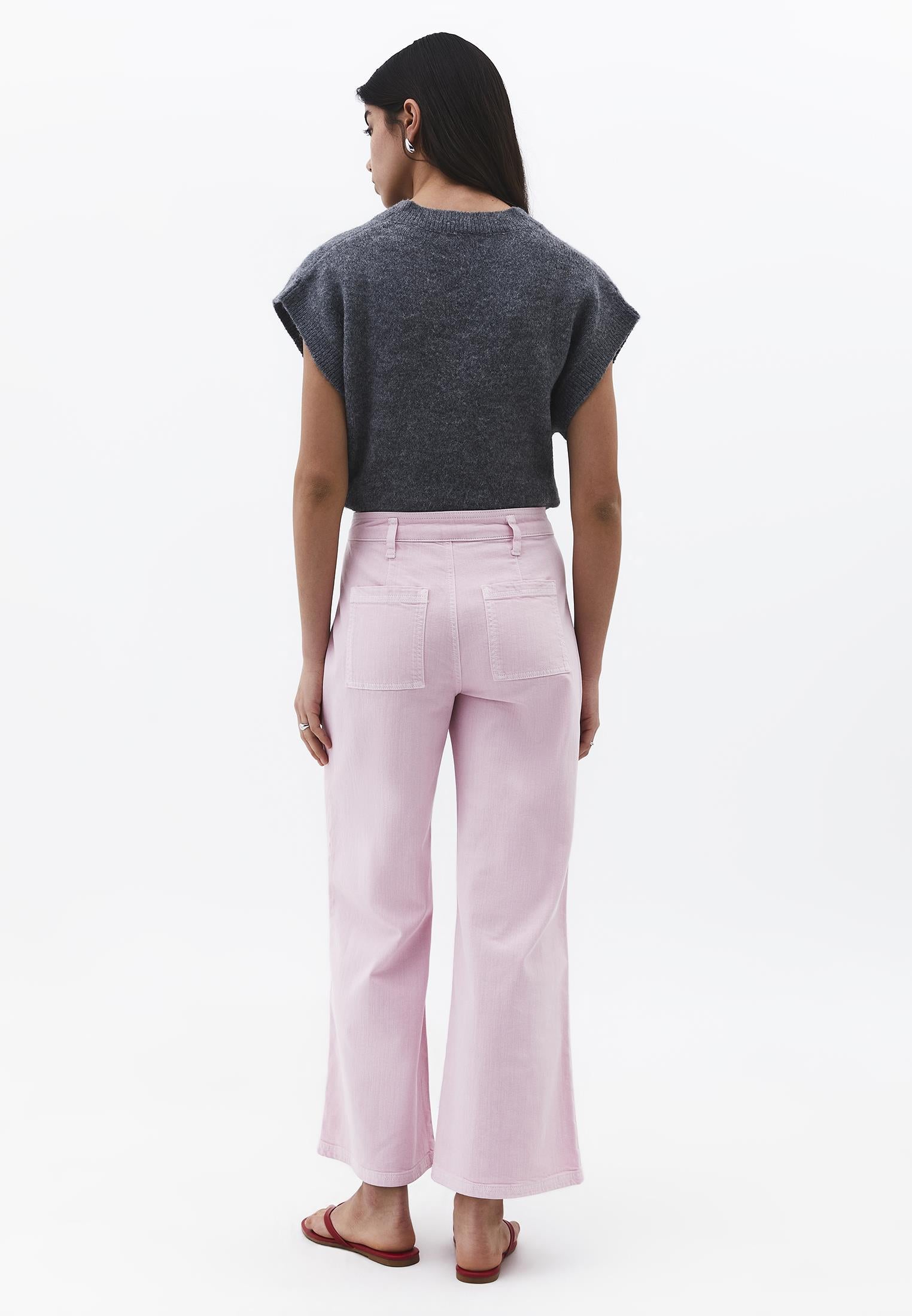 Ultra High Waist Wide Leg Cut Pocket Detailed Cropped Pants - PINK NECTAR