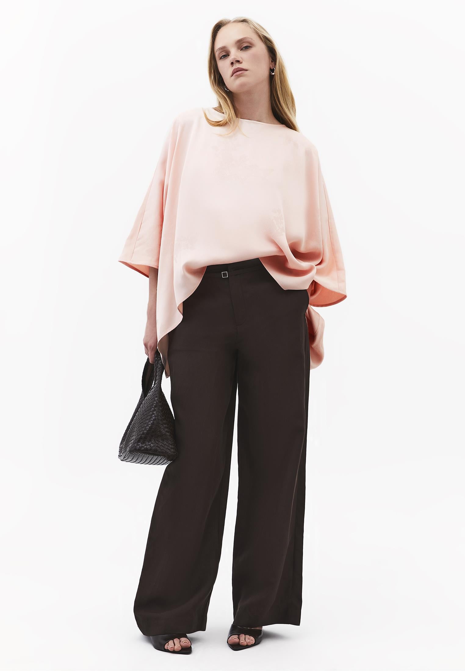 Boat Neck Batwing Sleeve Blouse - PINK SALT