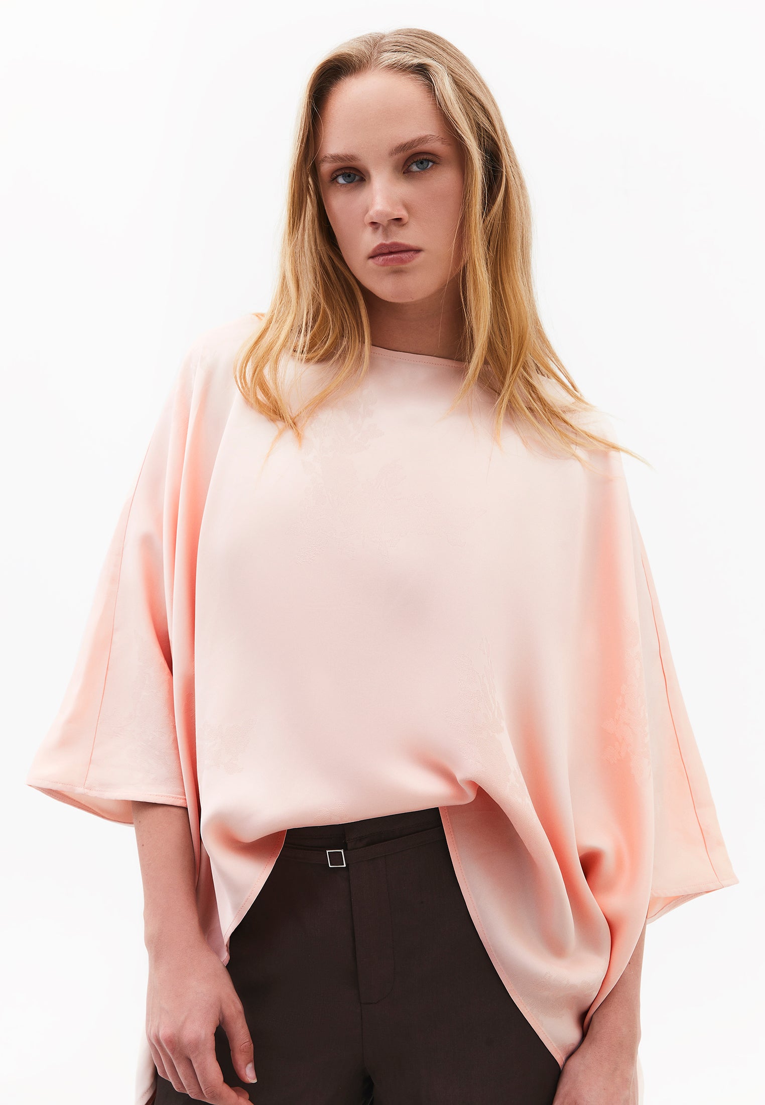 Boat Neck Batwing Sleeve Blouse - PINK SALT
