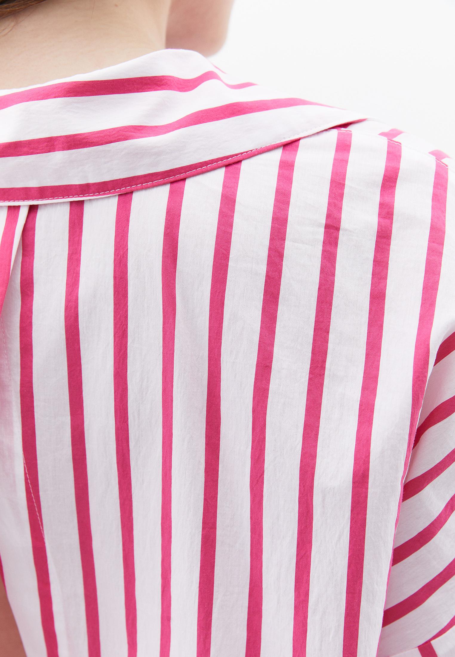 Shirt Collar Cotton Blouse - PINK STRIPE