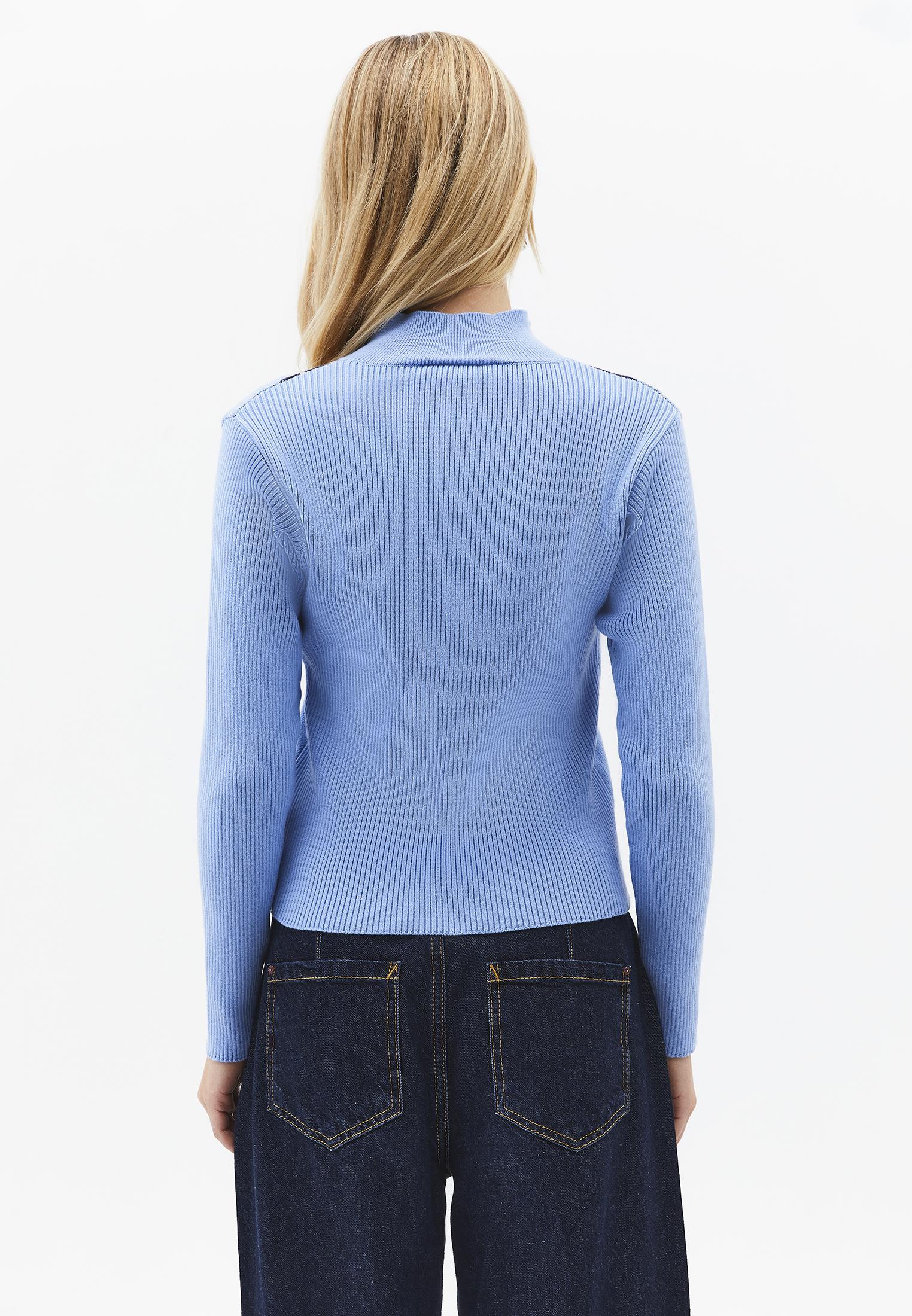 Jacquard Turtleneck Cardigan - PLACID BLUE COMB