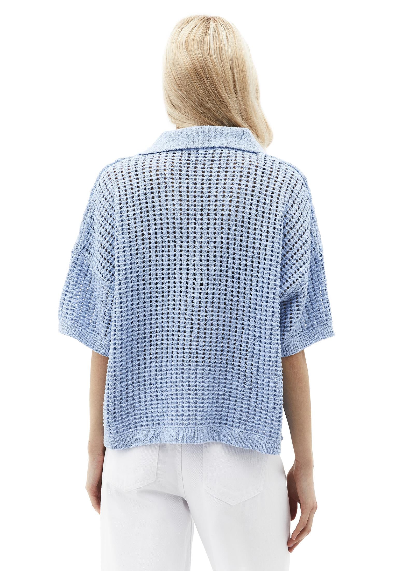 Polo Collar Oversize Ajour Sweater - PLACID BLUE