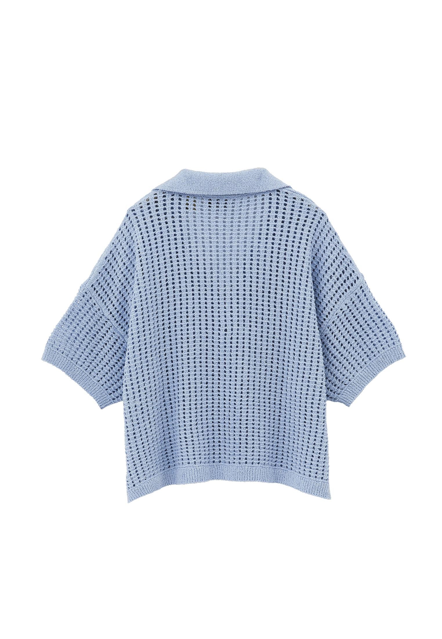 Polo Collar Oversize Ajour Sweater - PLACID BLUE