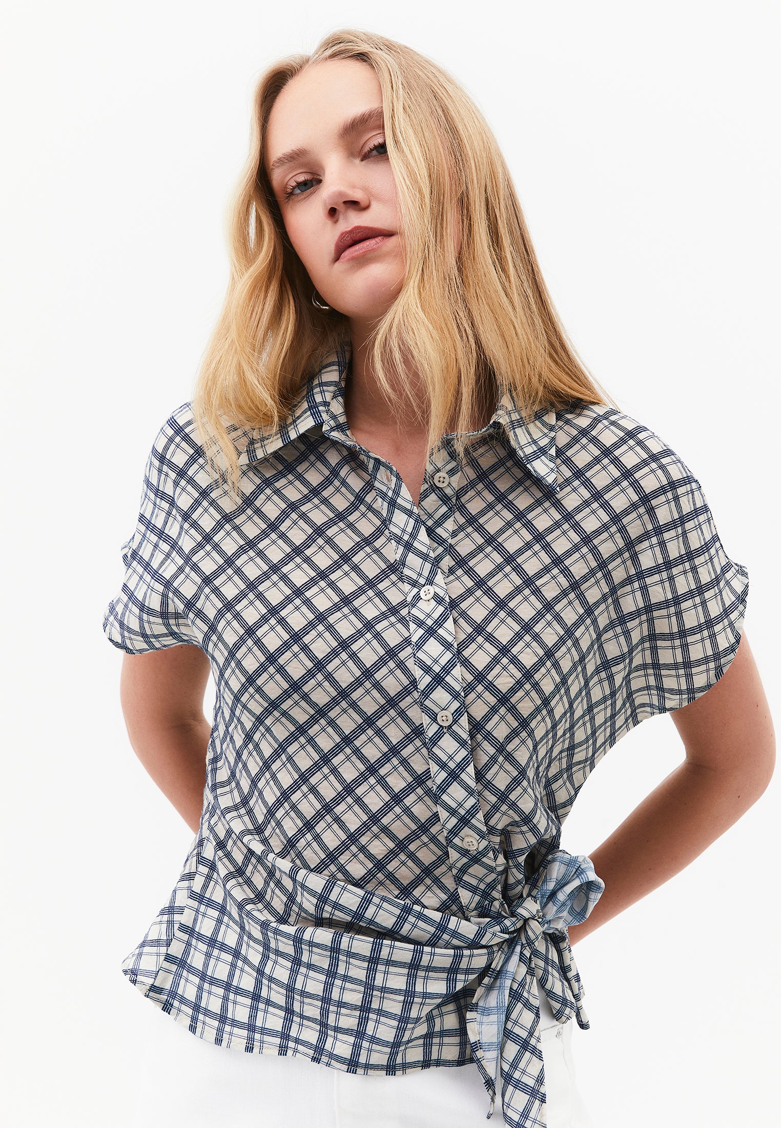 Plaid Shirt Collar Woven Short Sleeve Shirt - PLAID COMB