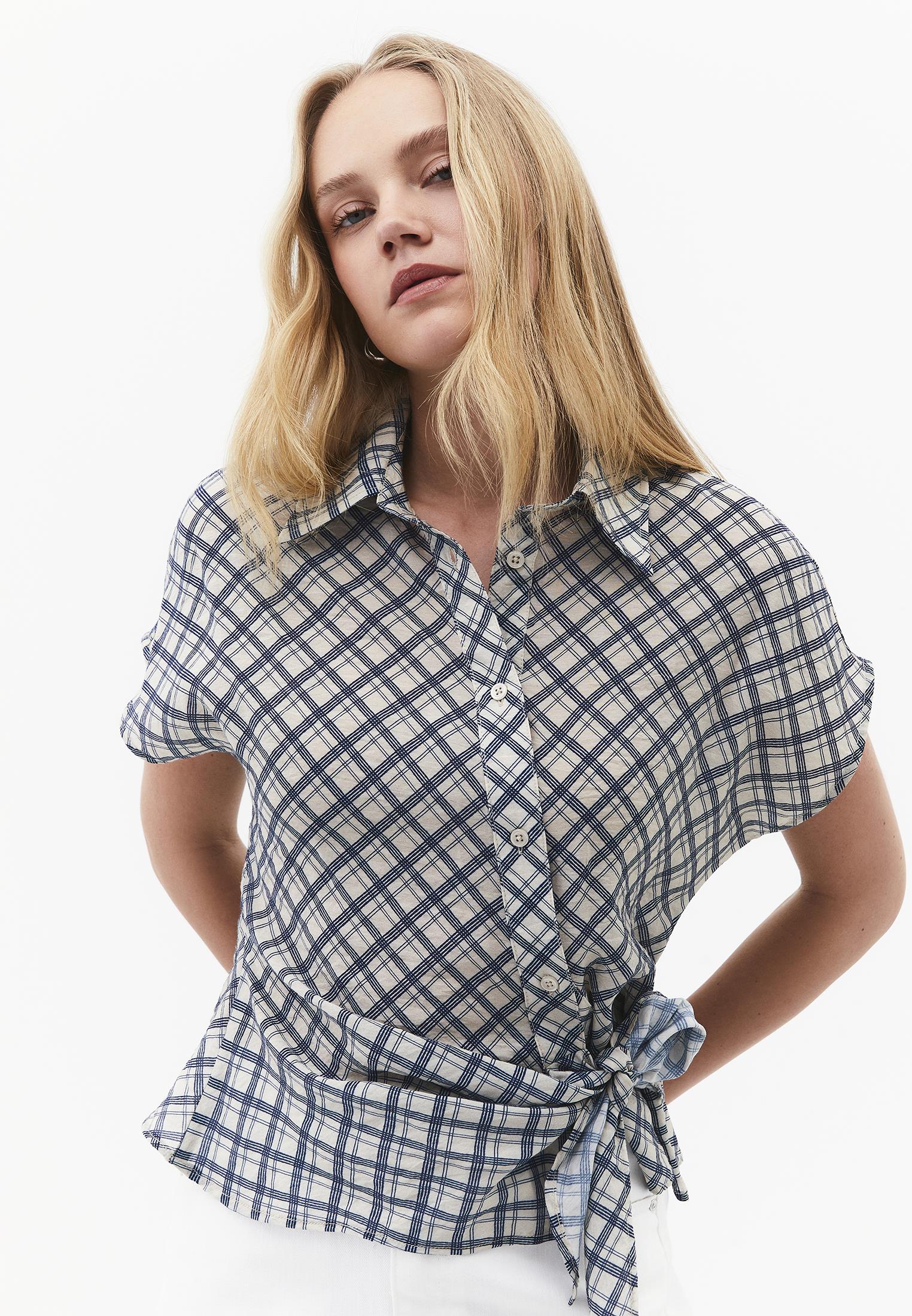 Plaid Shirt Collar Woven Short Sleeve Shirt - PLAID COMB