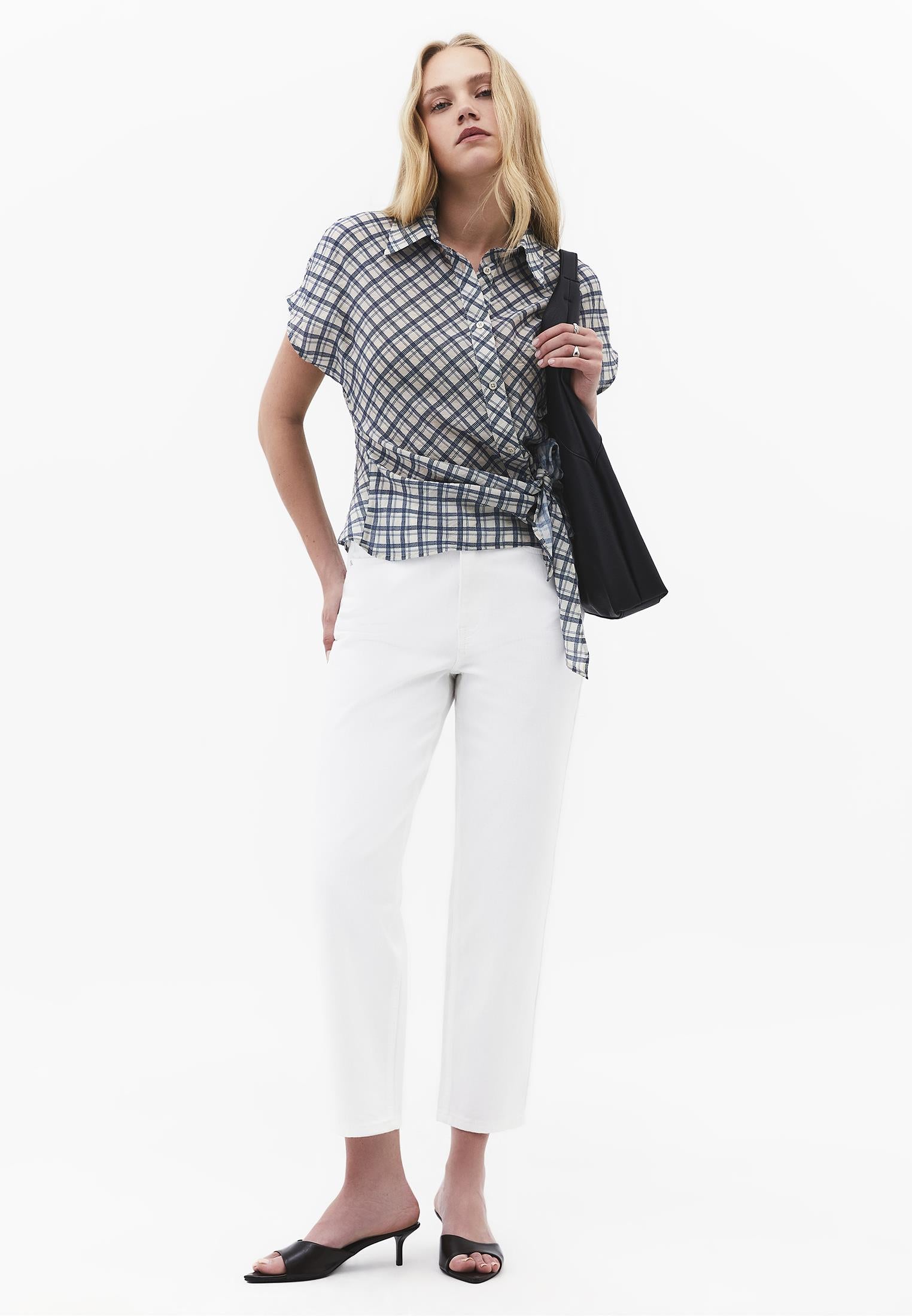 Plaid Shirt Collar Woven Short Sleeve Shirt - PLAID COMB