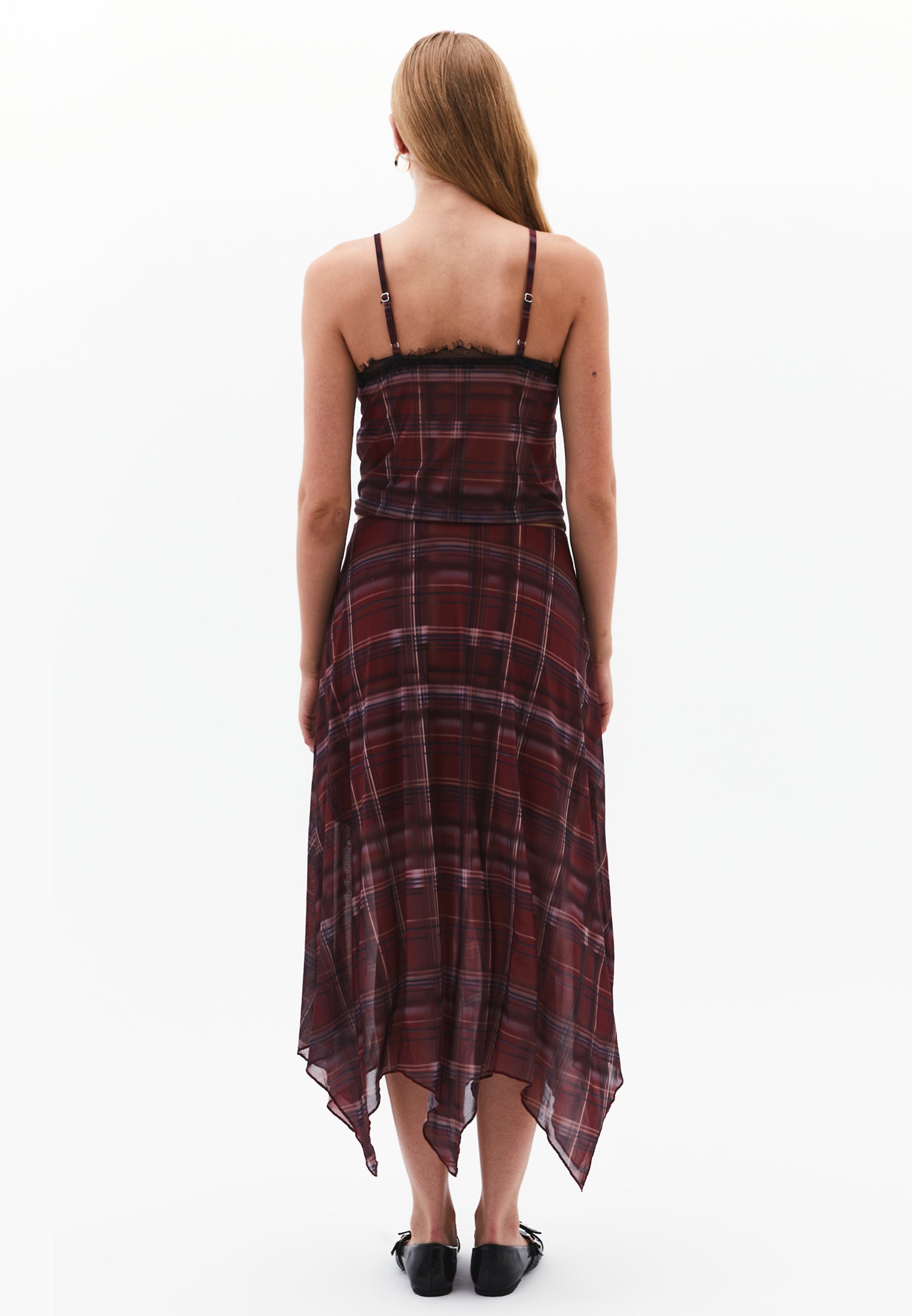 Printed Slit High Waist Flared Skirt - PLAID COMB