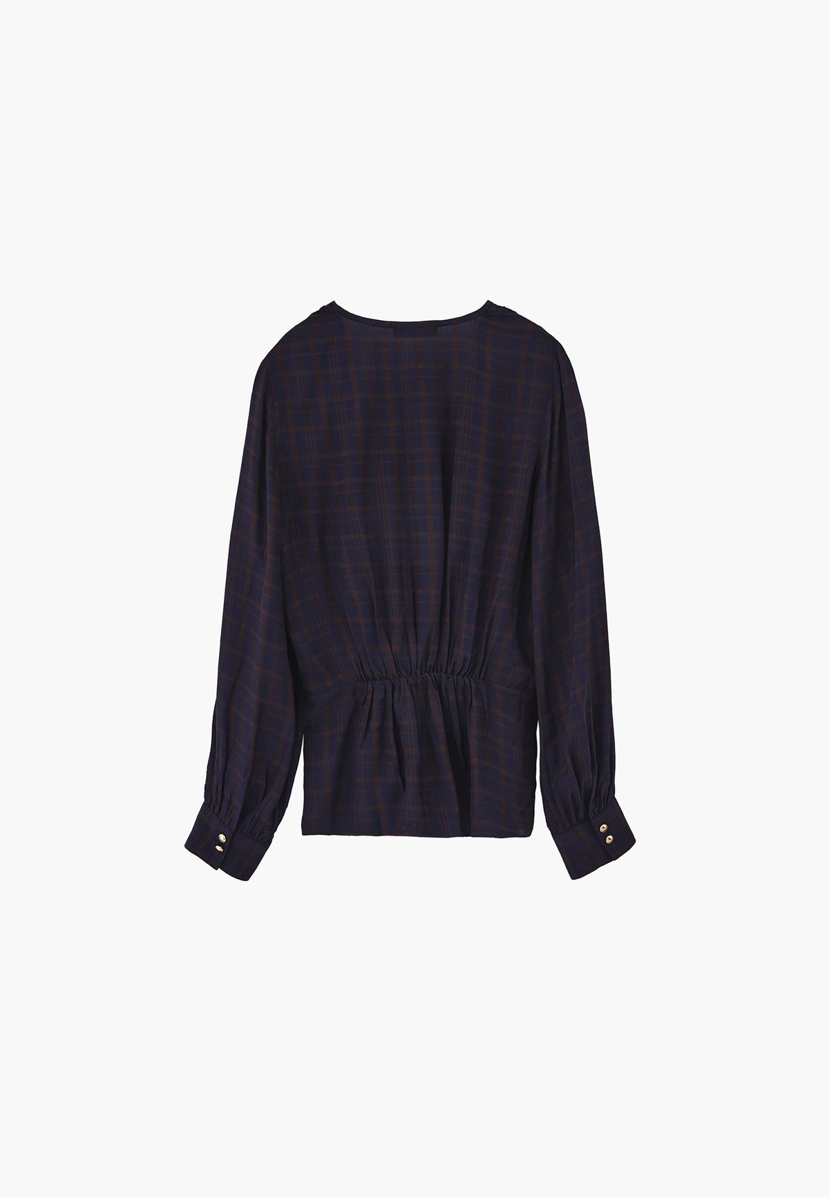 V-neck balloon sleeve long sleeve blouse - PLAID COMB
