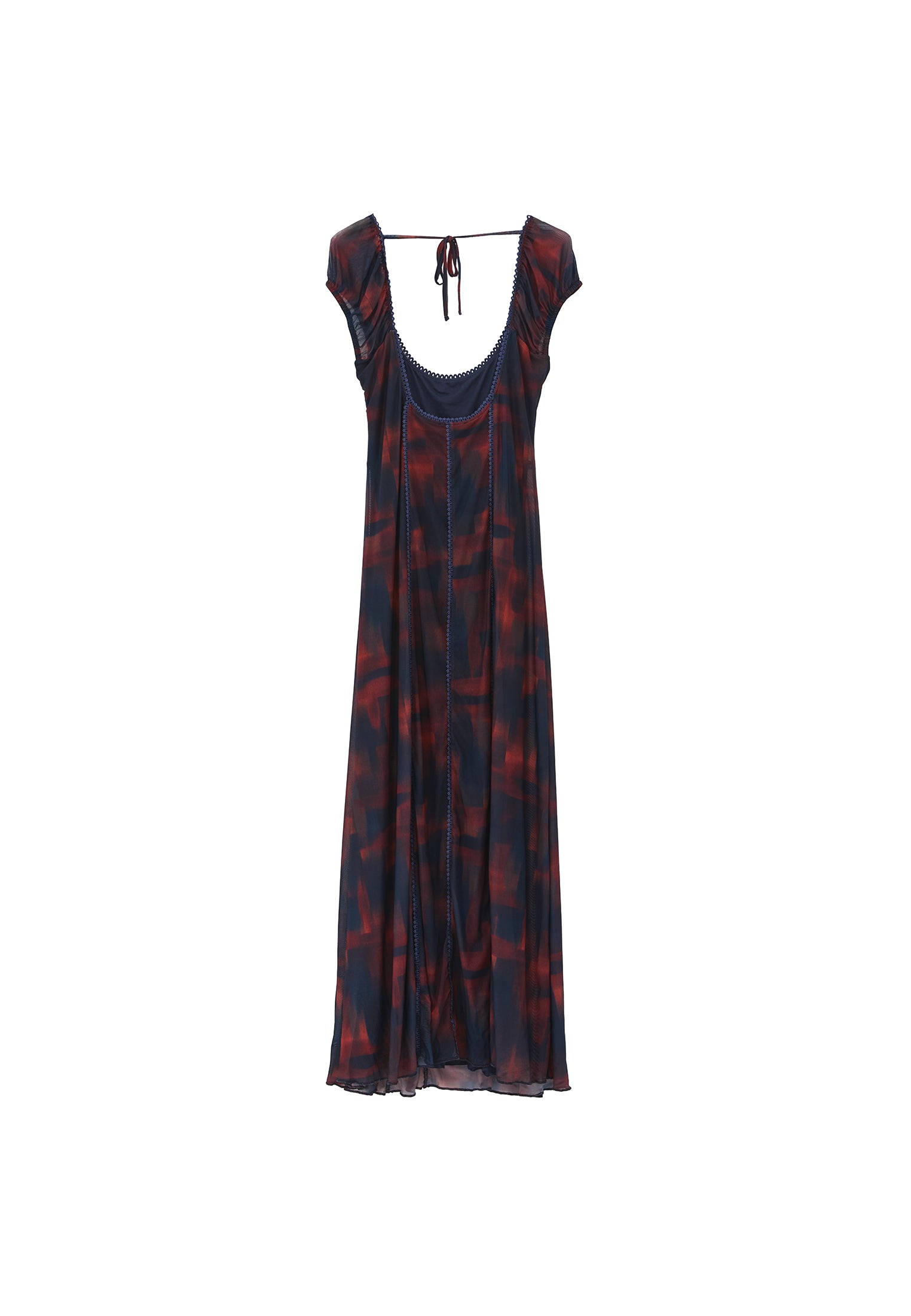 Flared Square Neck Long Dress - PLAID COMB