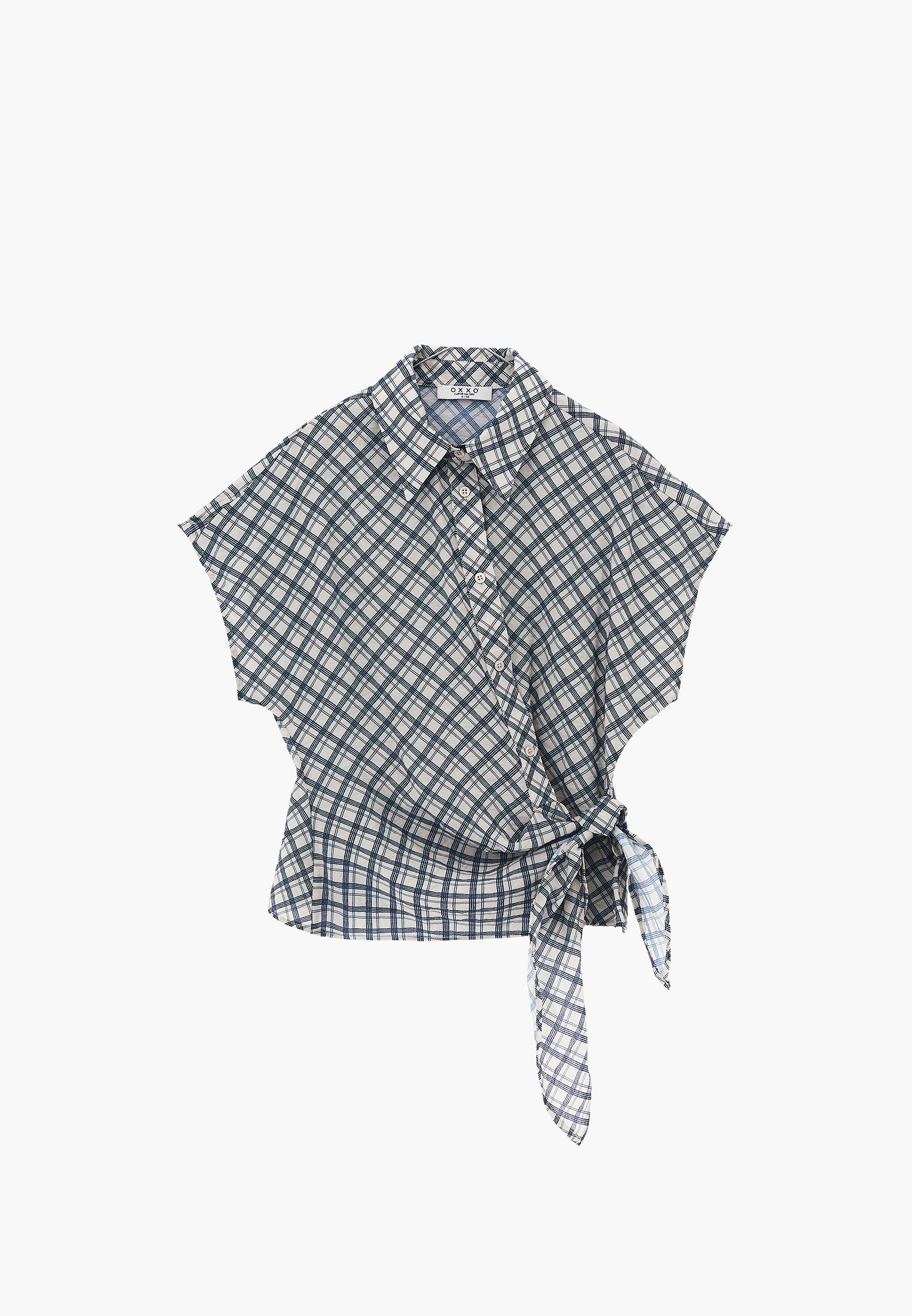 Plaid Shirt Collar Woven Short Sleeve Shirt - PLAID COMB