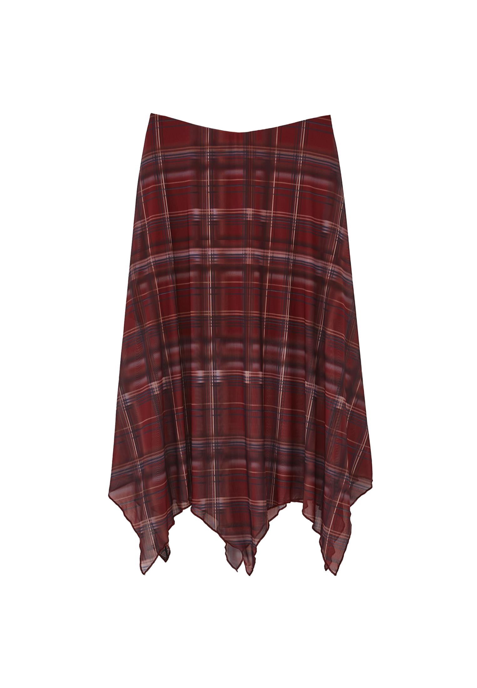 Printed Slit High Waist Flared Skirt - PLAID COMB