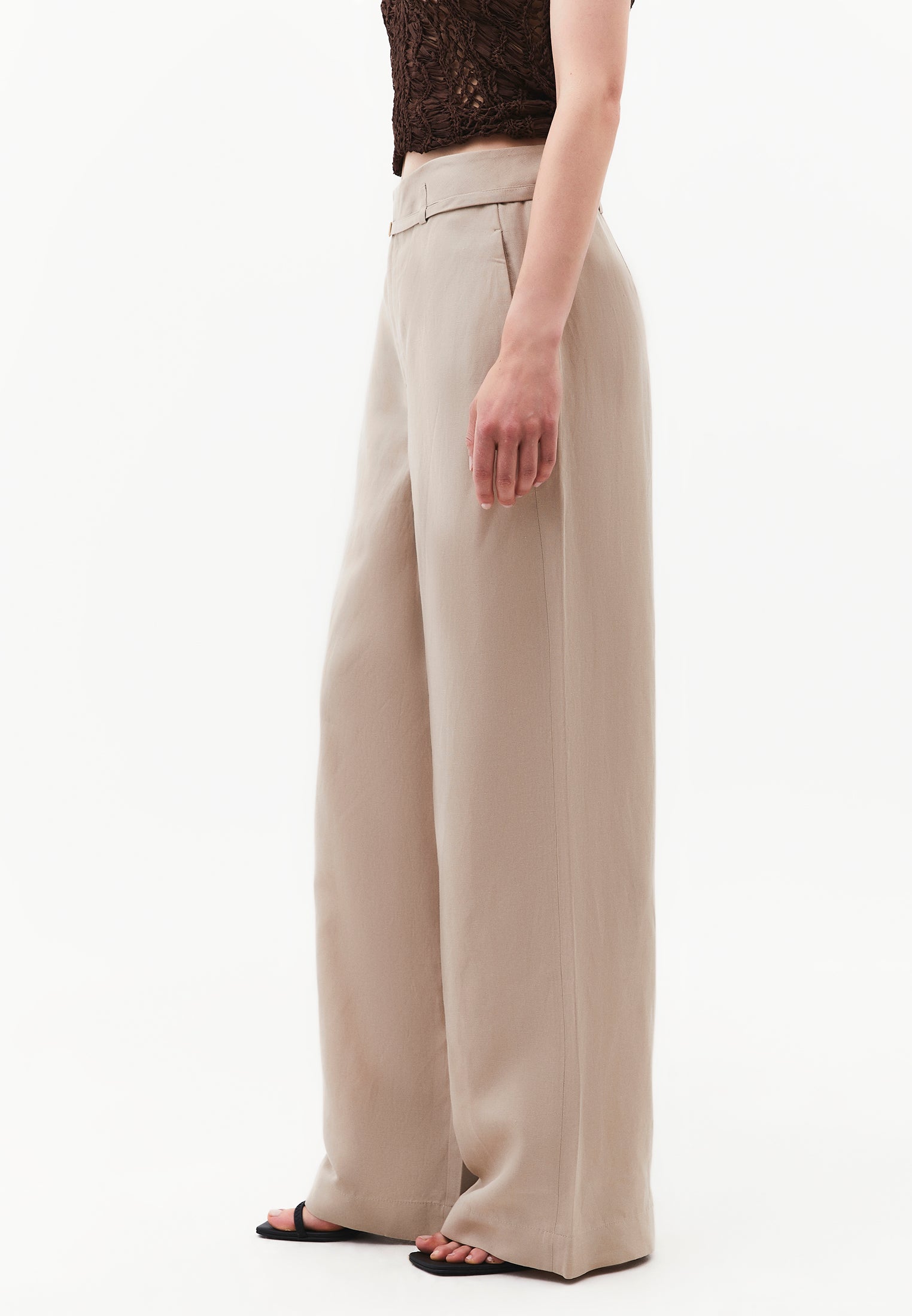 Straight Leg Pants With Belt Detail - PLAZA TAUPE
